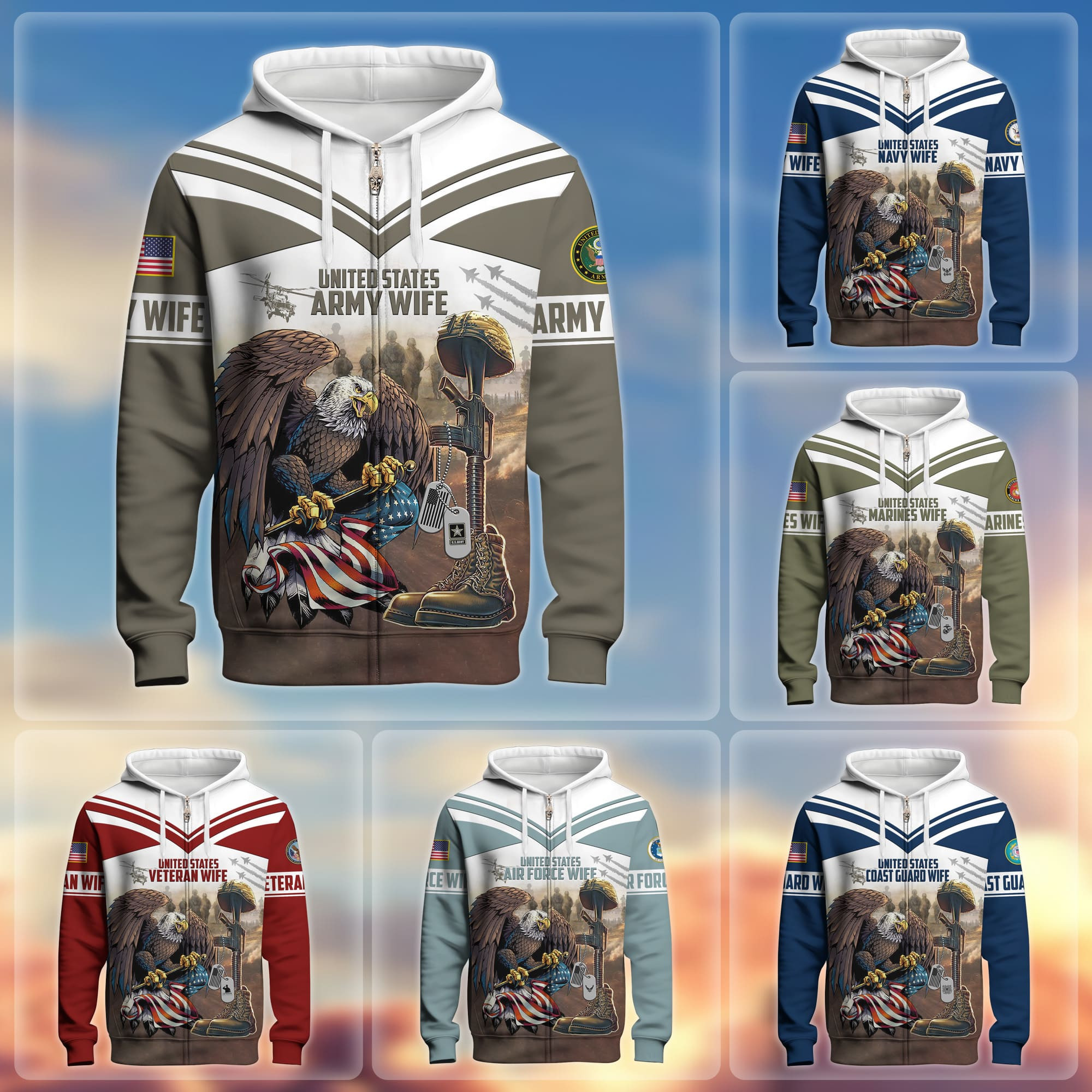Premium US Veteran Wife Zip Up Hoodie APVC231101