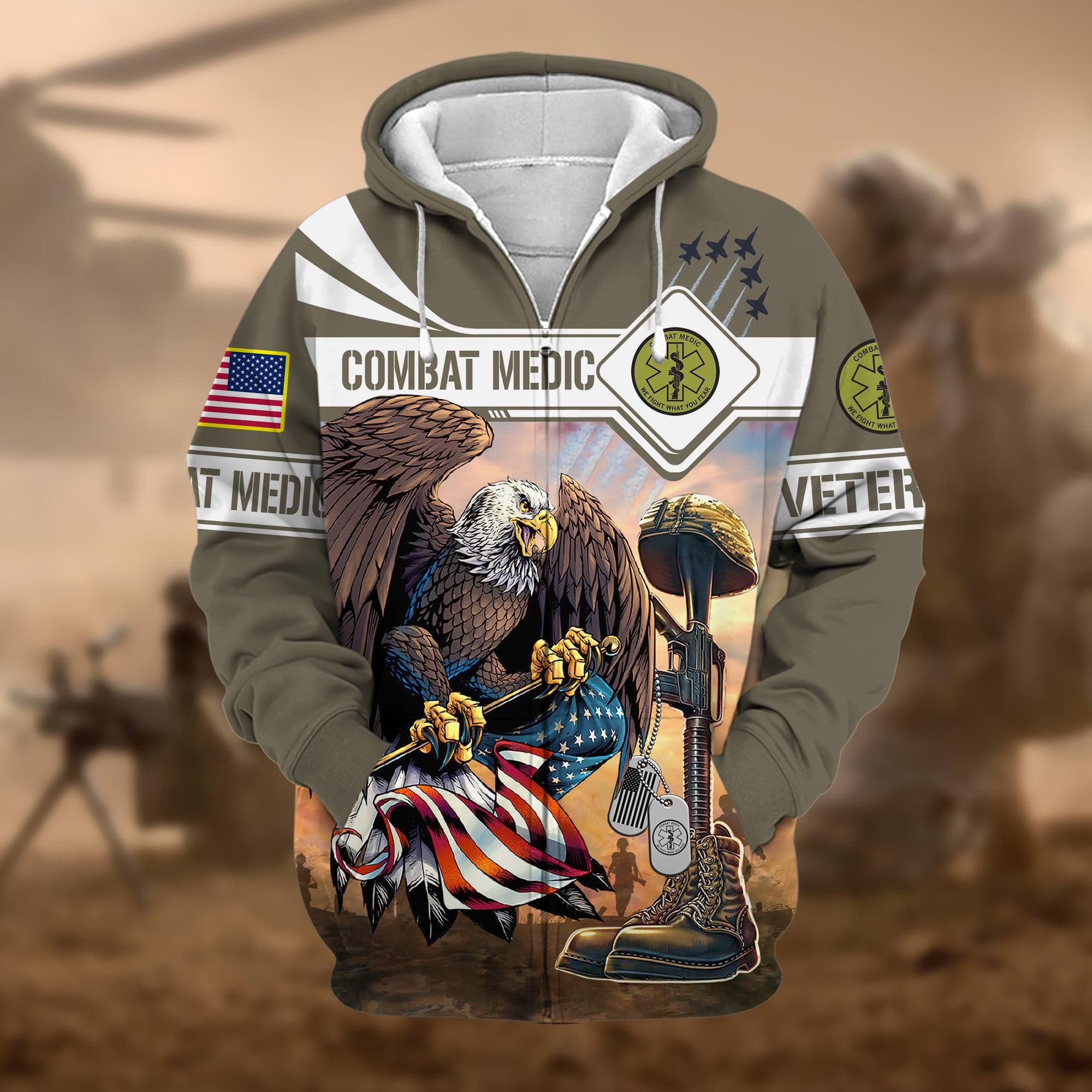 Premium Combat Medic Veteran Zip Up Hoodie APVC041210