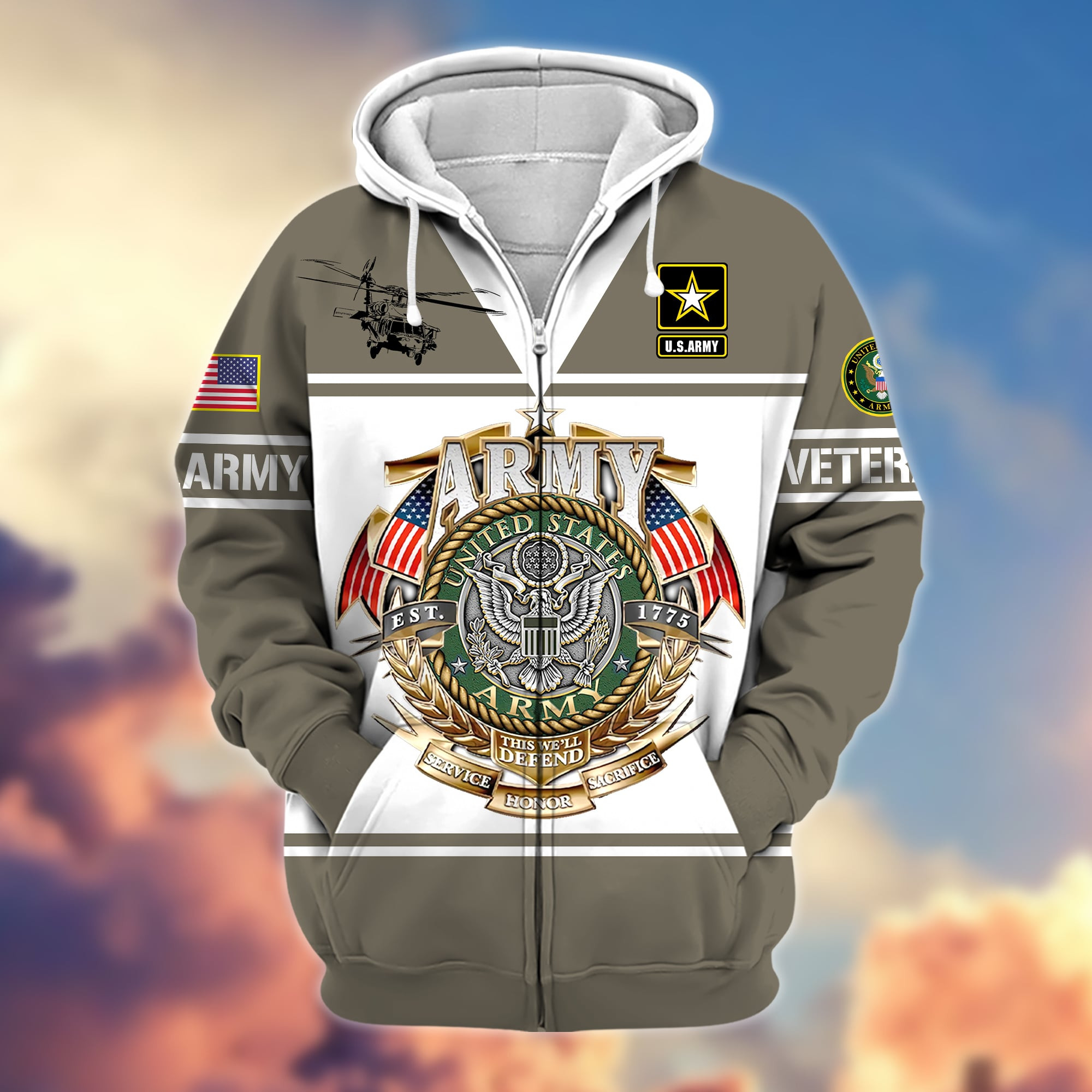 Premium Multiple US Military Services Zip Up Hoodie APVC281201