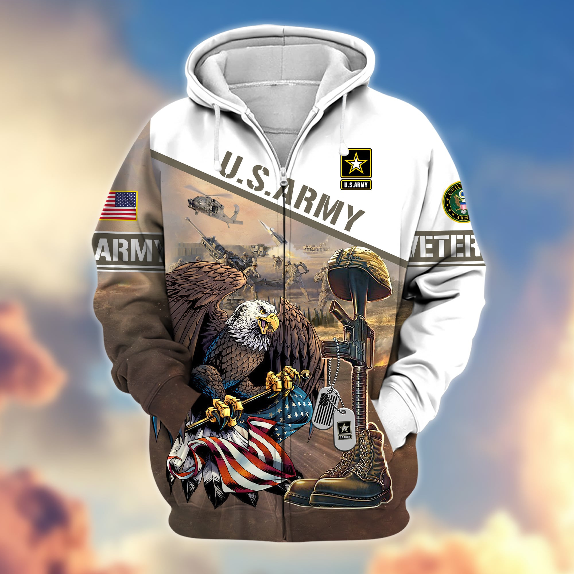 Premium Proudly Served US Veteran Zip Up Hoodie APVC301004