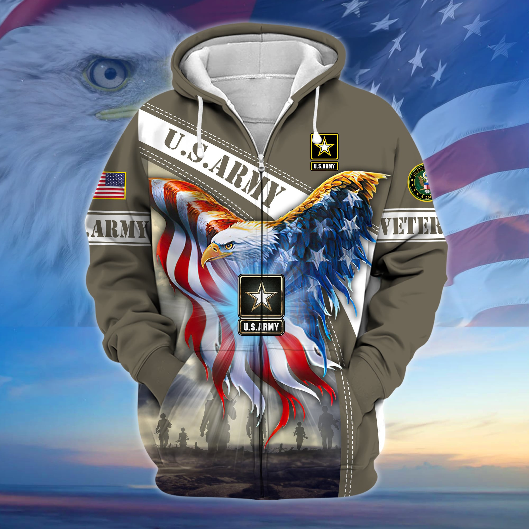 Premium American Pride US Veteran Zip Up Hoodie APVC150101