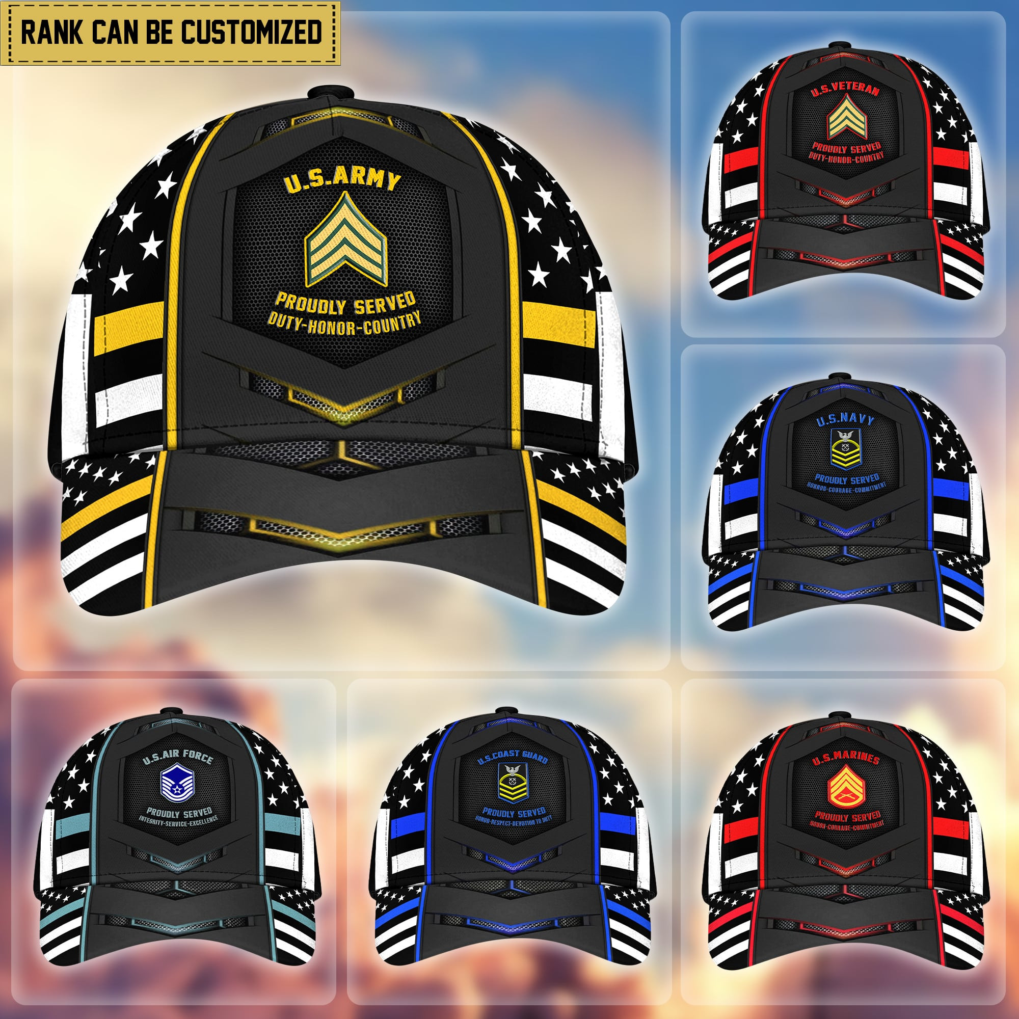 Premium Custom Rank US Veterans Cap APVC230201