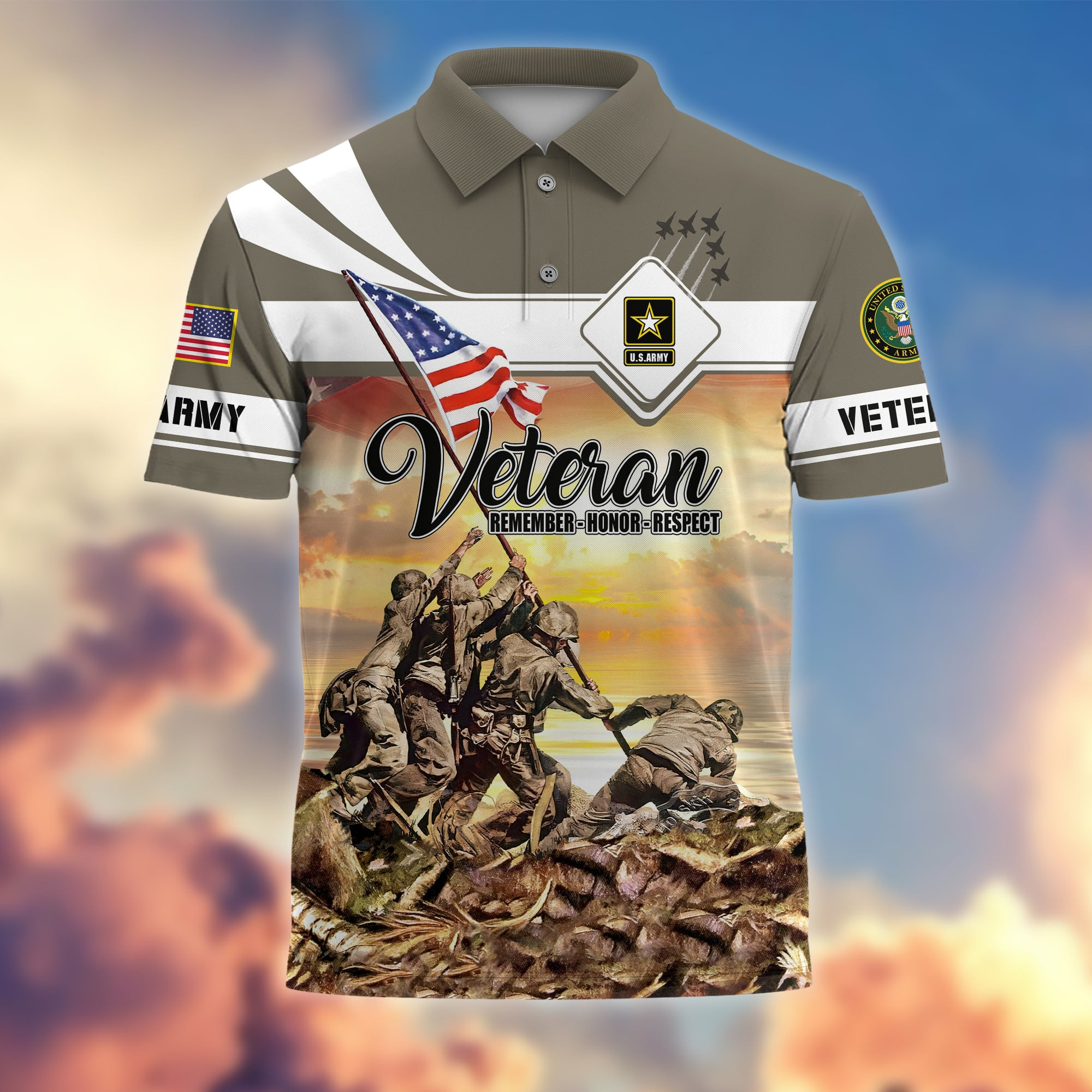 Premium US Veterans Remember – Honor – Respect Polo Shirt APVC250301