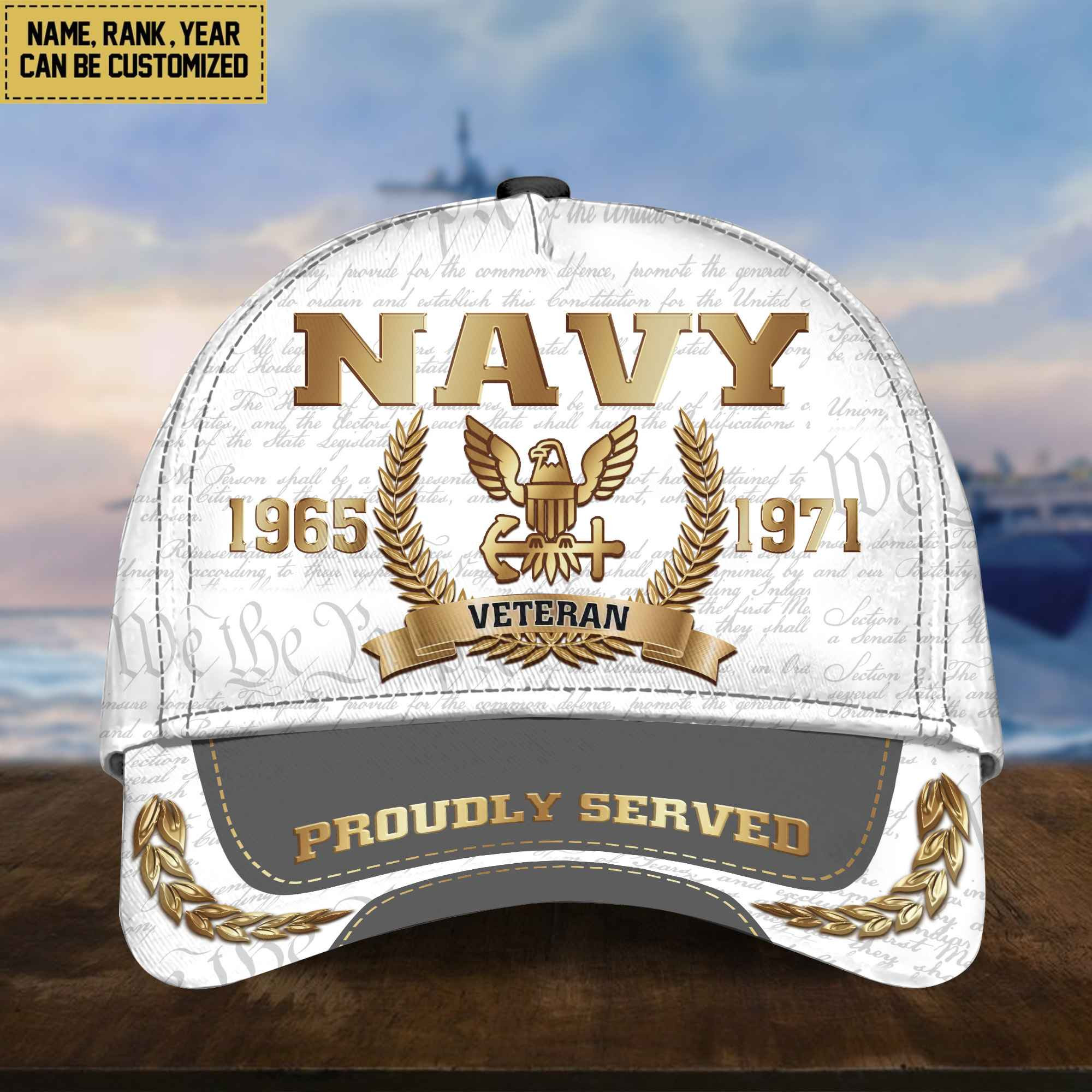 US Navy Cap, Custom Name, Rank, Years Of Service Gift For Veterans Day, Father’s Day, Memorial Day VPVC000502