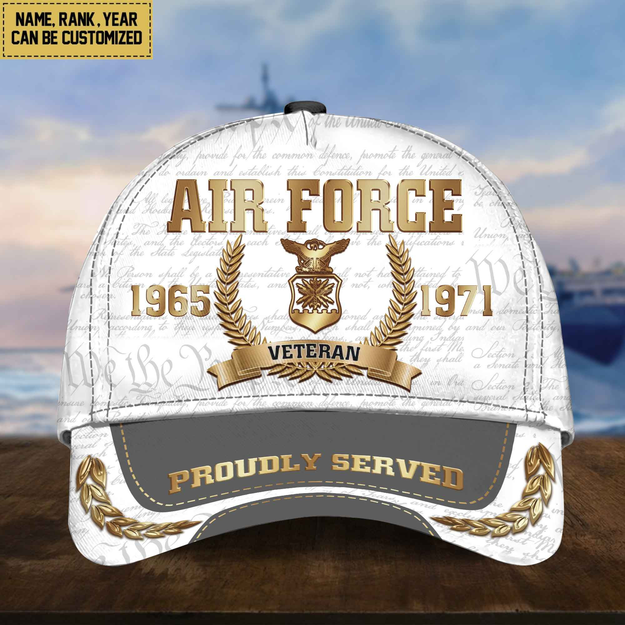 USAF Cap, Custom Name, Rank, Years Of Service Gift For Veterans Day, Father’s Day, Memorial Day VPVC000504