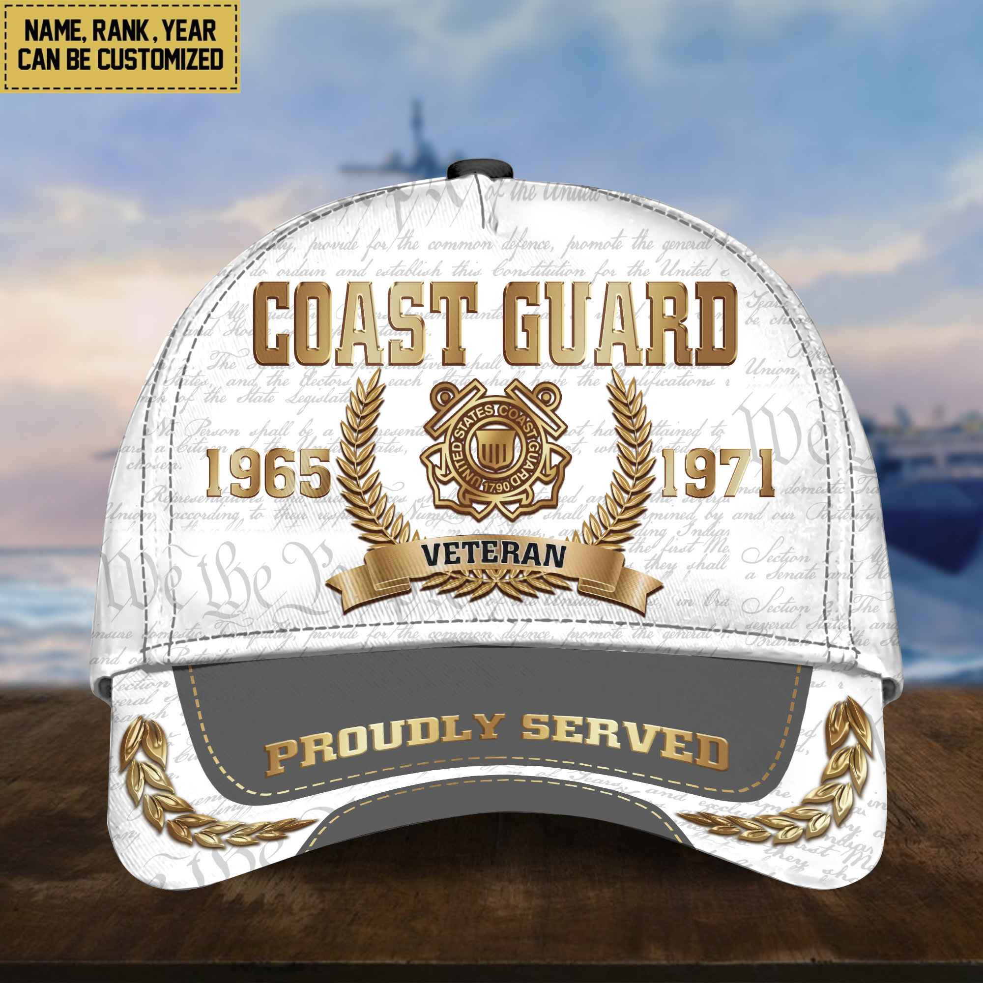 USCG Cap, Custom Name, Rank, Years Of Service Gift For Veterans Day, Father’s Day, Memorial Day VPVC000505
