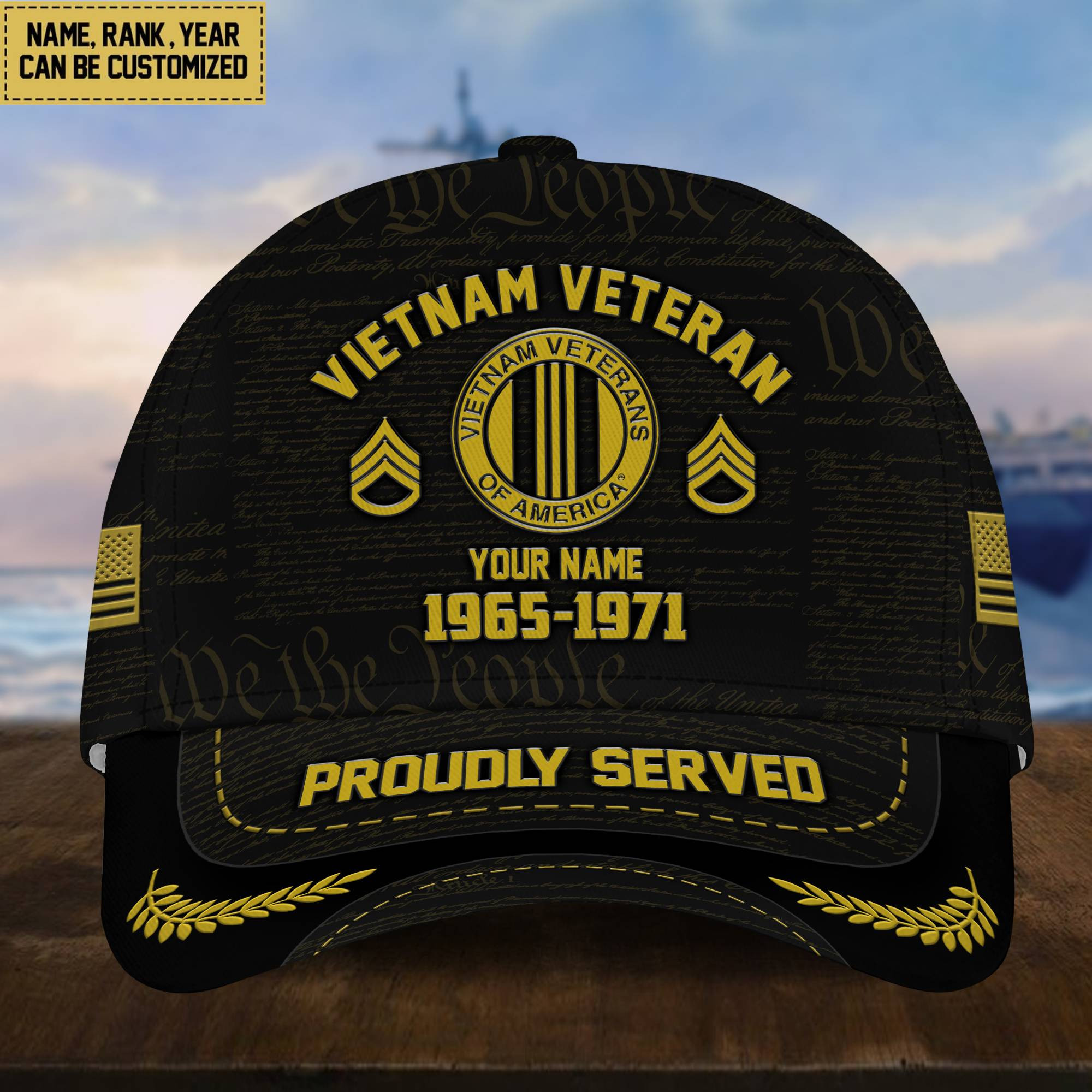 Customized Vietnam Veteran Hat Printed Classic Cap Personalized With Rank Military Style Ball Caps VPVC000806