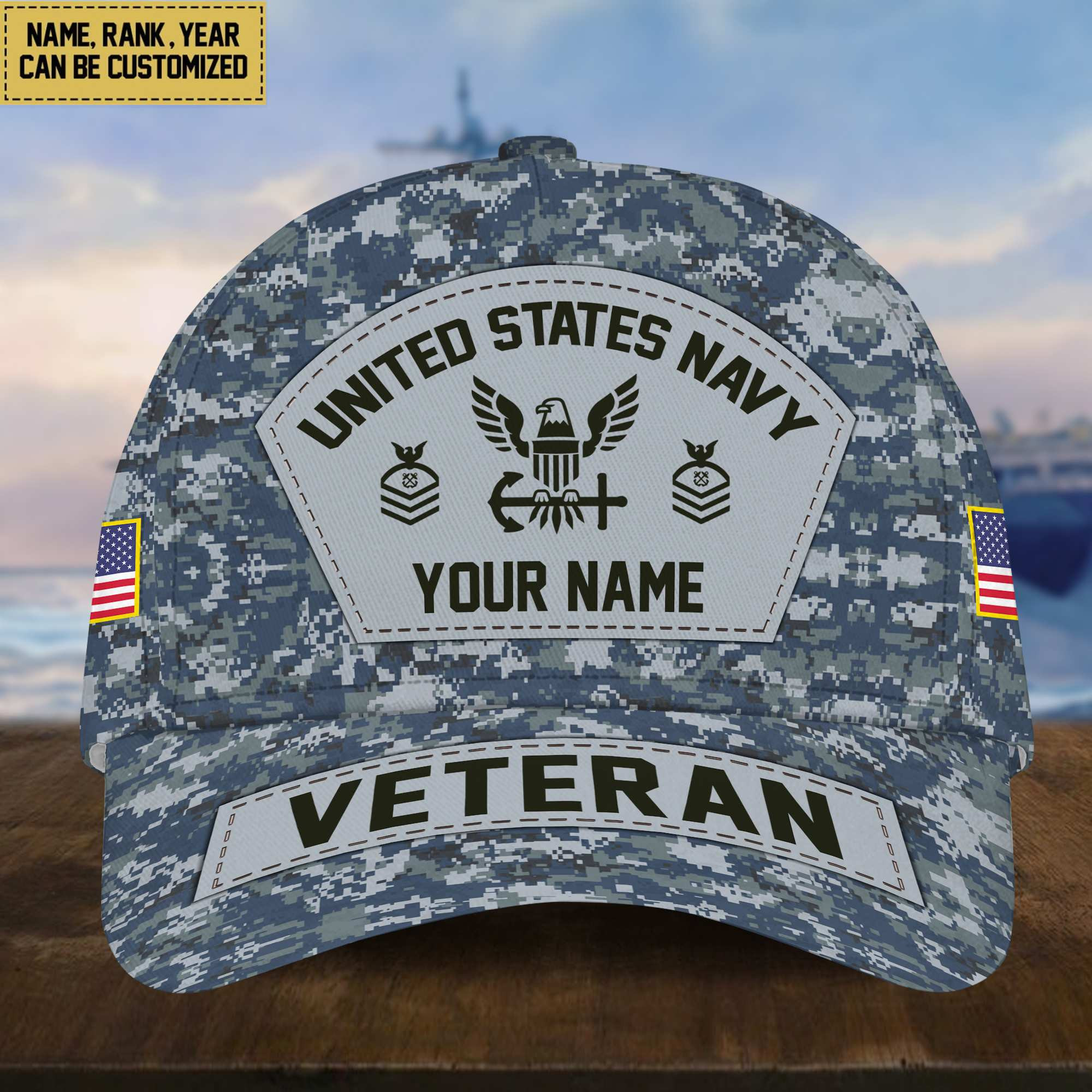 Personalized US Navy Veteran Hat – Custom Military Rank Name And Cap Printing VPVC001302