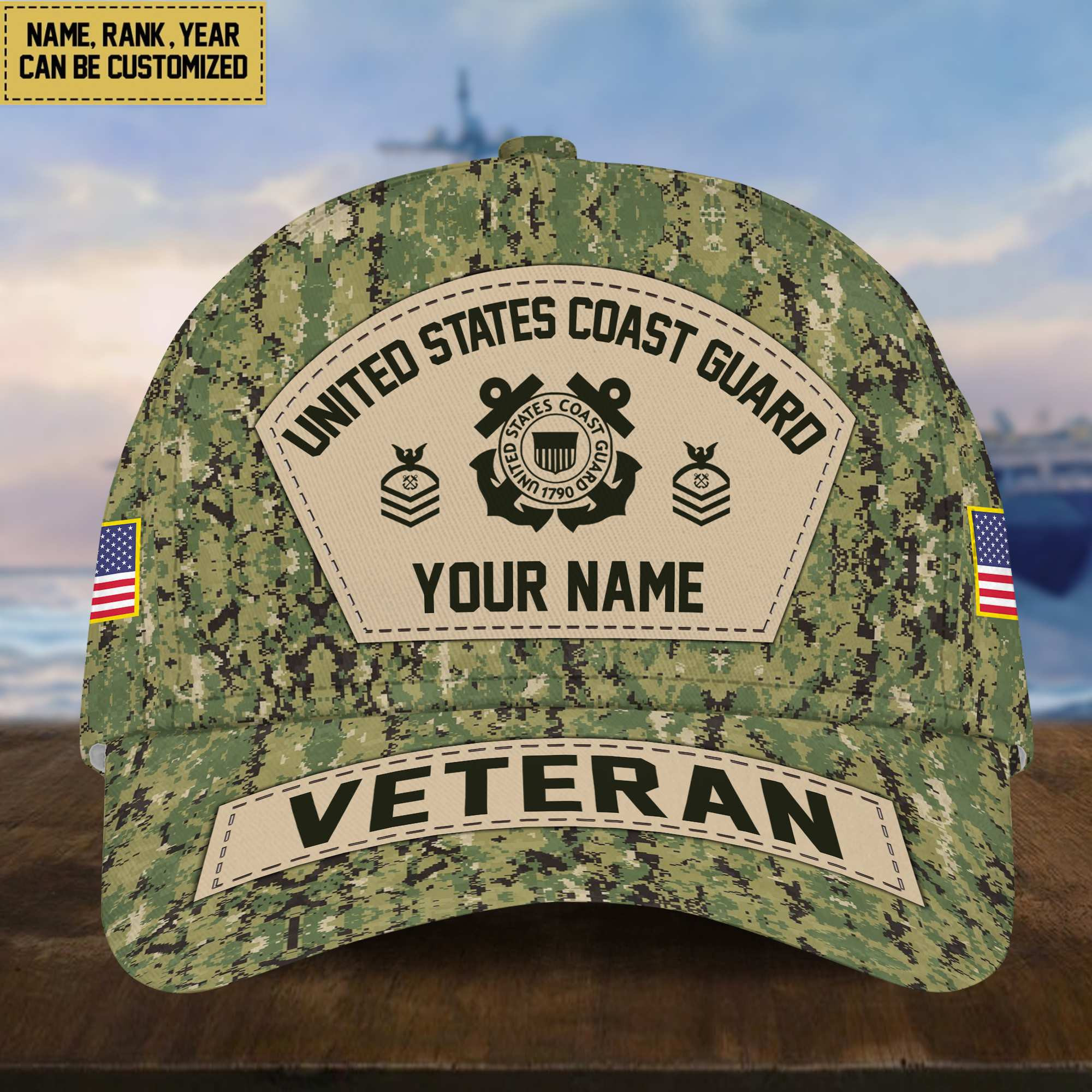 Personalized USCG Veteran Hat – Custom Military Rank Name And Cap Printing VPVC001305