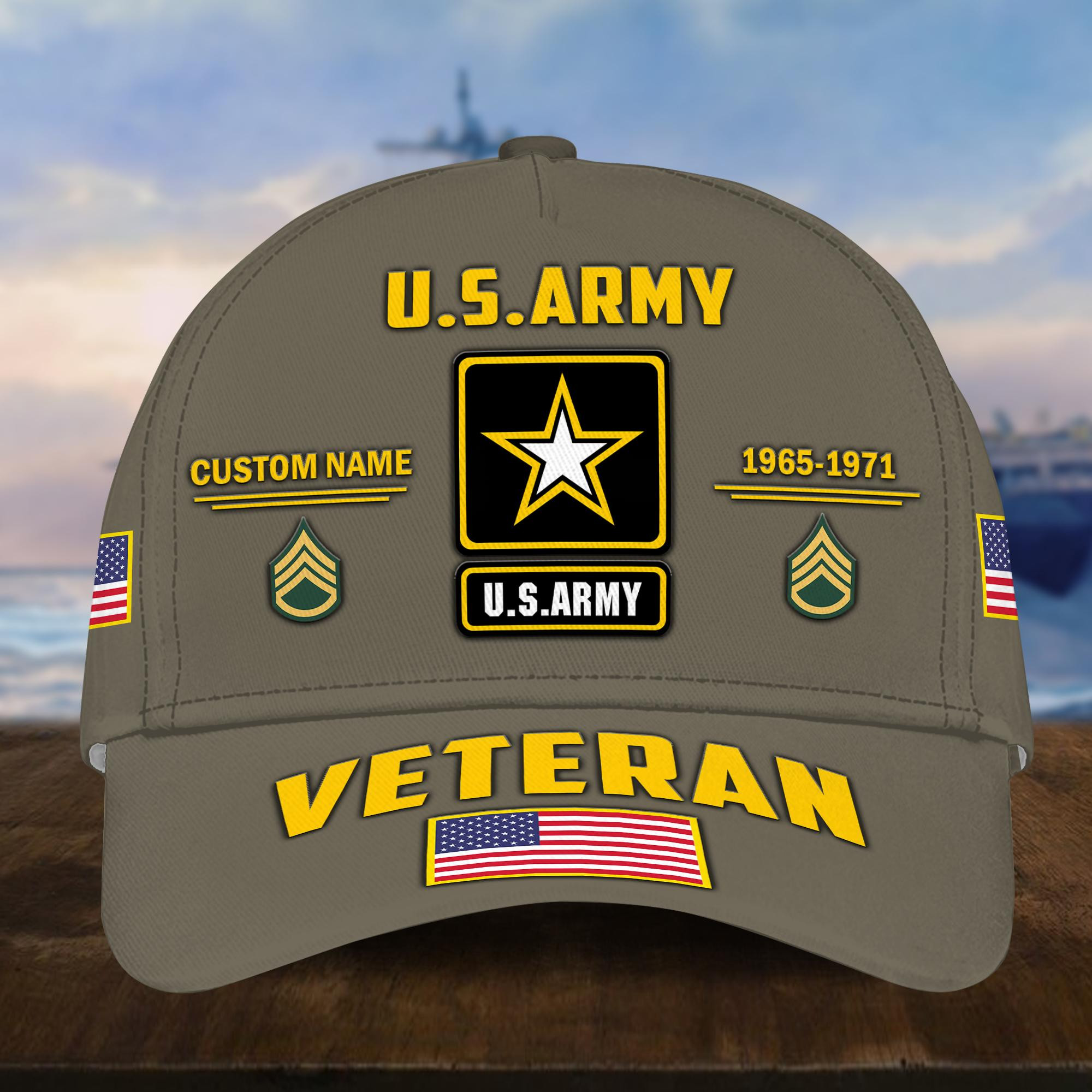 Customized US Army Veteran Hat Printed Classic Cap Personalized With Name, Rank, Years Of Service Military Style Baseball cap Caps VPVC001501