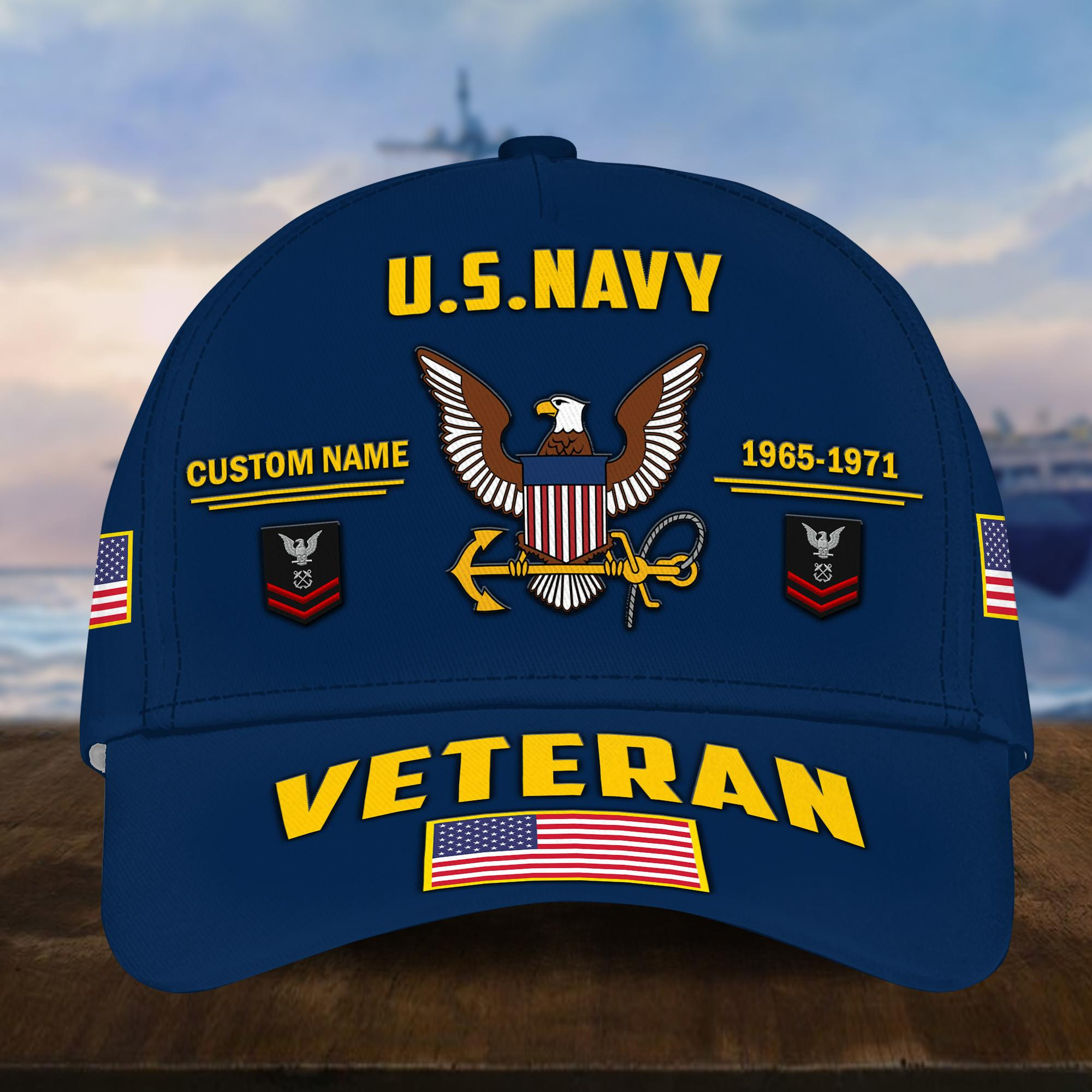 Customized US Navy Veteran Hat Printed Classic Cap Personalized With Name, Rank, Years Of Service Military Style Baseball cap Caps VPVC001502