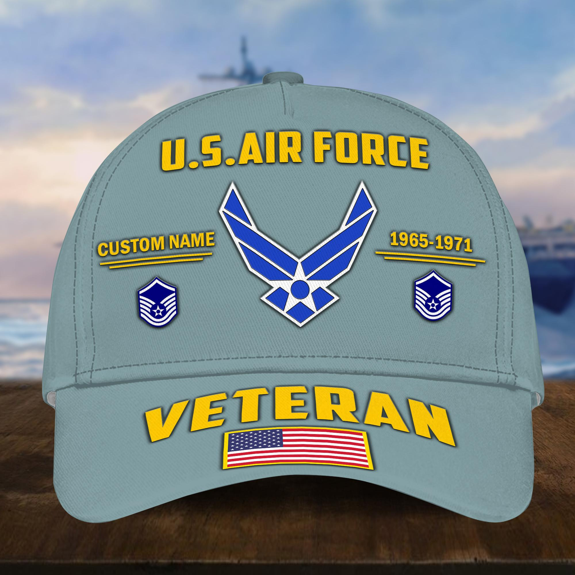 Customized USAF Veteran Hat Printed Classic Cap Personalized With Name, Rank, Years Of Service Military Style Baseball cap Caps VPVC001504
