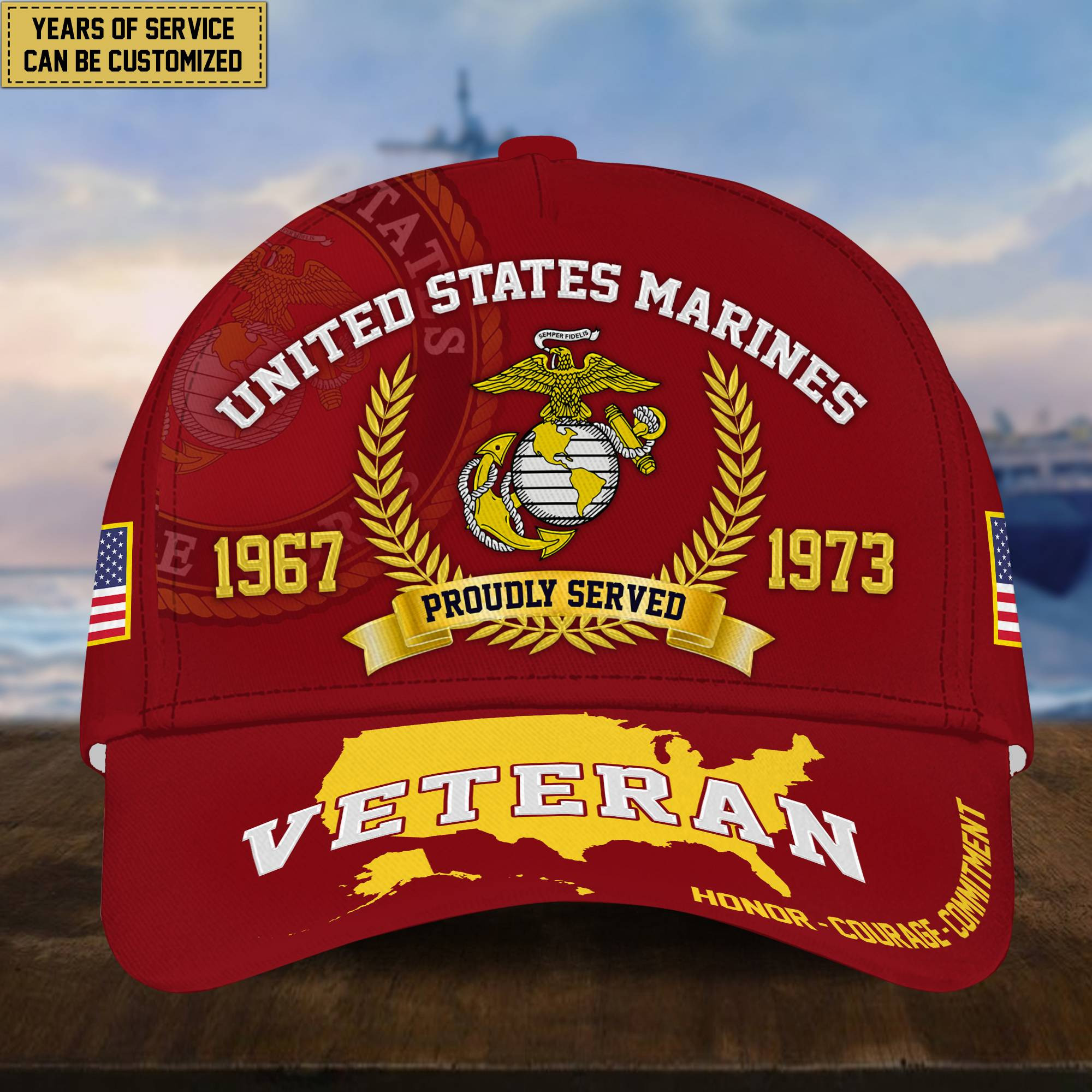 Personalized USMC Veteran Hat – Custom Years of Service, Gift For US Marines Veteran VPVC001803