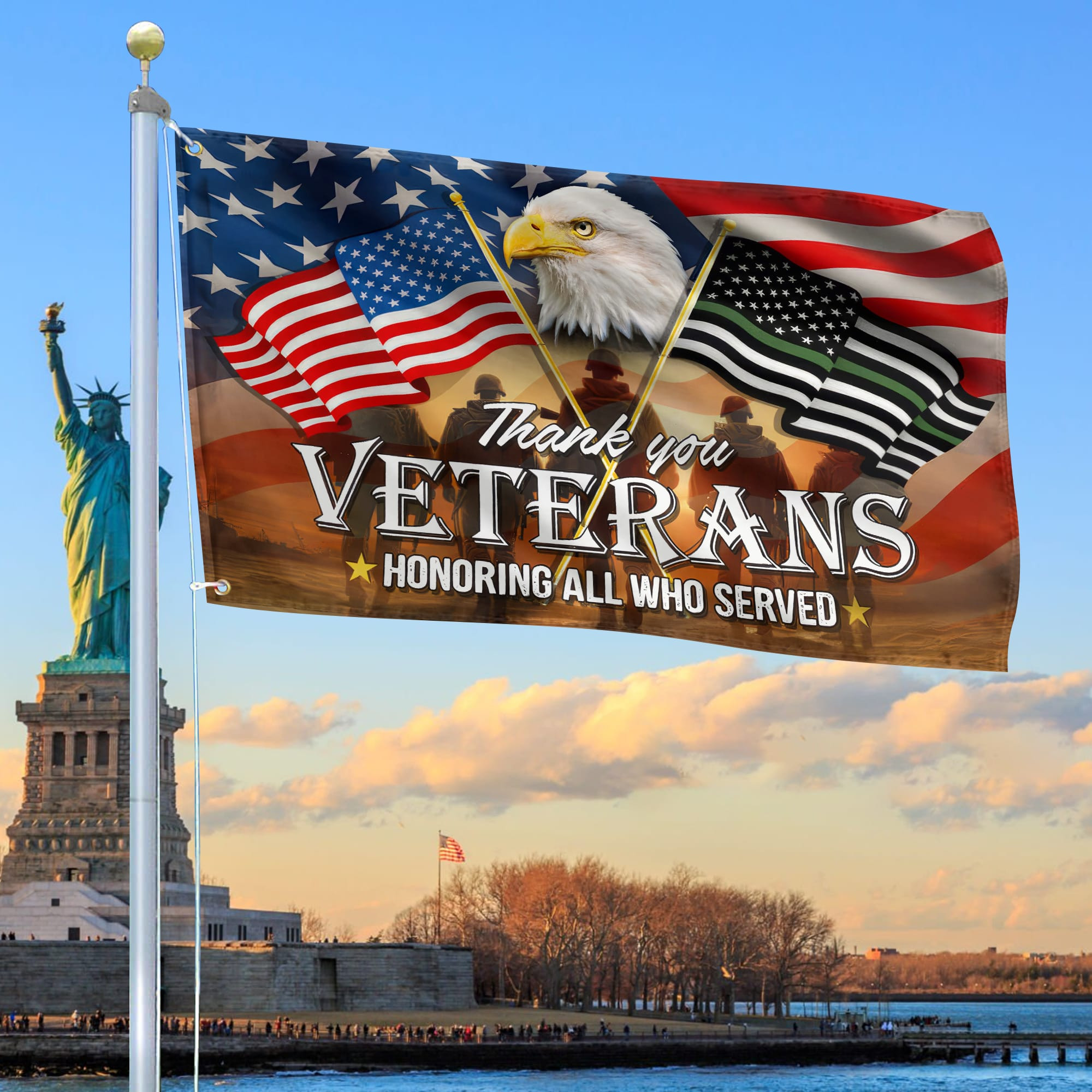 Premium US Veteran Grommet Flag Thank You Veterans Honoring All Who Served, Gift For Veterans Day, Father’s Day, Memorial Day VPVC101501