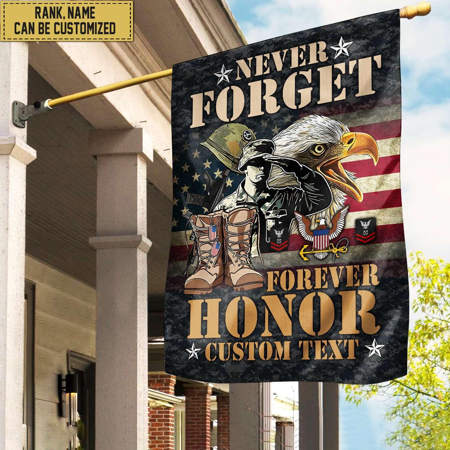 US Navy Custom Name, Rank, American Flag, Veterans Day Gift, American Flag Gift For Him Military Gift Patriotic, Garden Flag – House Flag VPVC101702