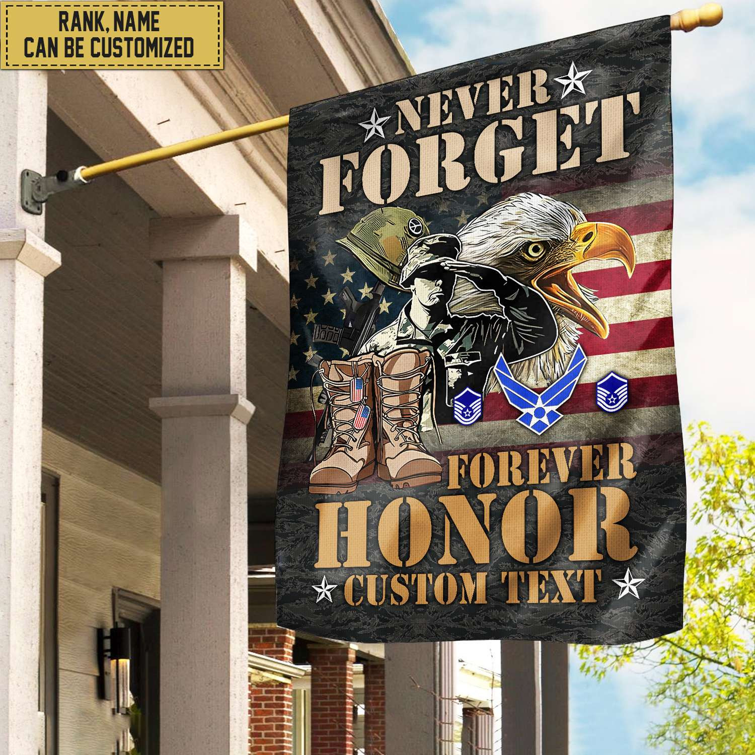 USAF – Air Force Veteran Custom Name, Rank, American Flag, Veterans Day Gift, American Flag Gift For Him Military Gift Patriotic, Garden Flag – House Flag VPVC101704