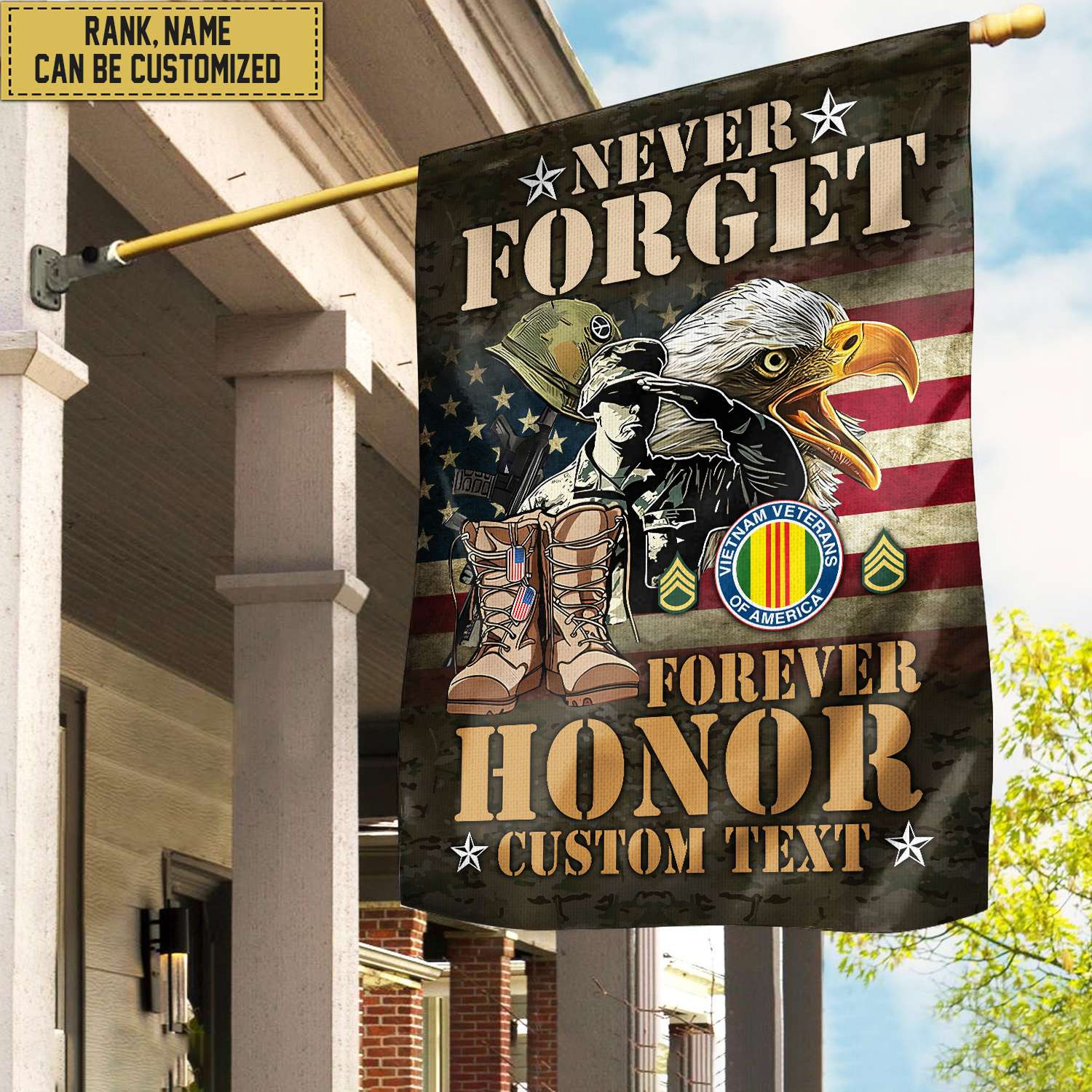 Vietnam Veteran Custom Name, Rank Flag, Veterans Day Gift, American Flag Gift For Him Military Gift Patriotic, Garden Flag – House Flag VPVC101706