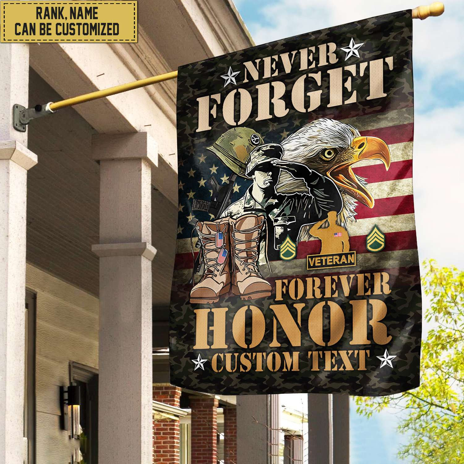 US Veteran Custom Name, Rank American Flag, Veterans Day Gift, American Flag Gift For Him Military Gift Patriotic, Garden Flag – House Flag VPVC101707