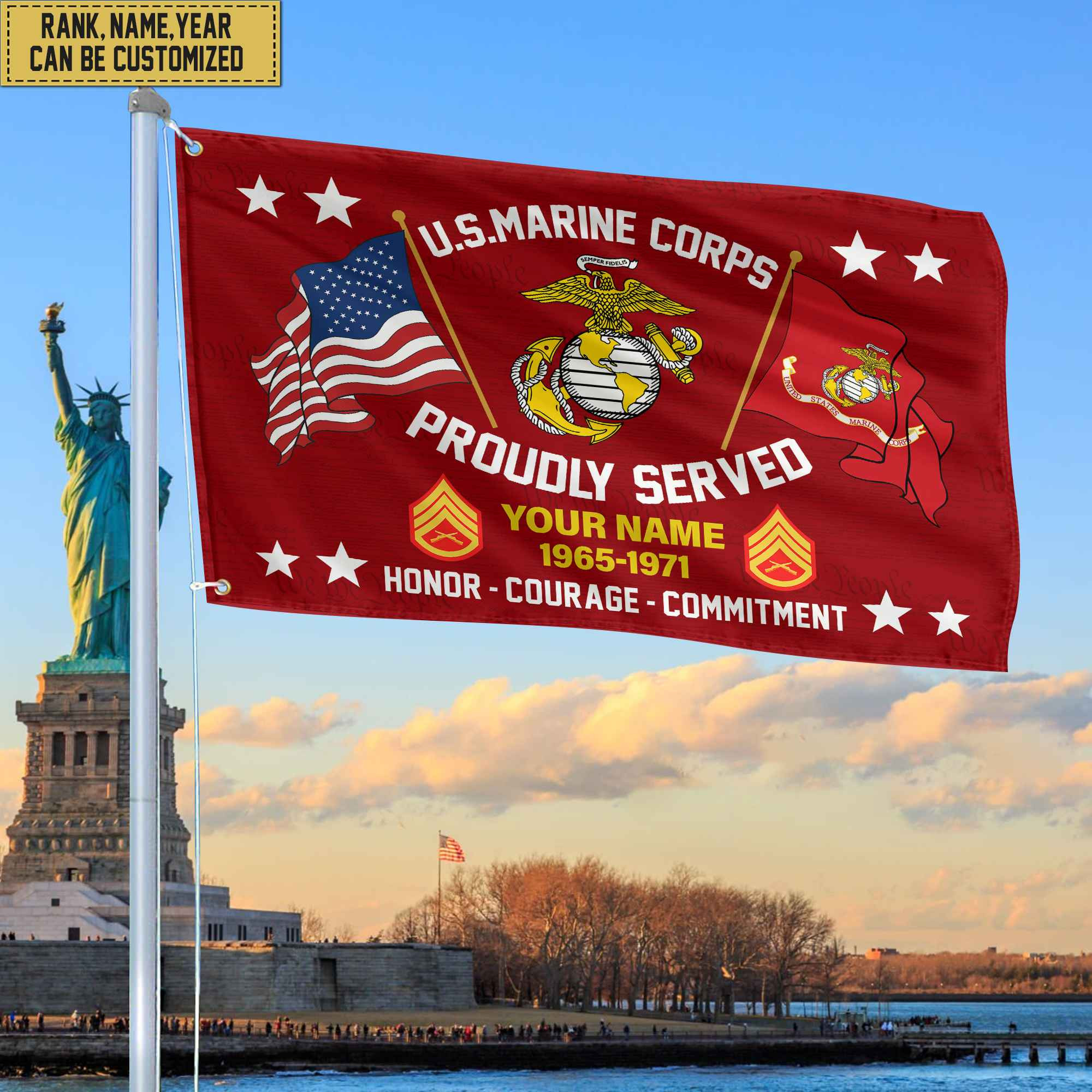 USMC Personalized American Flag, Gift For Him Military, Marine Veteran Grommet Flag VPVC101803
