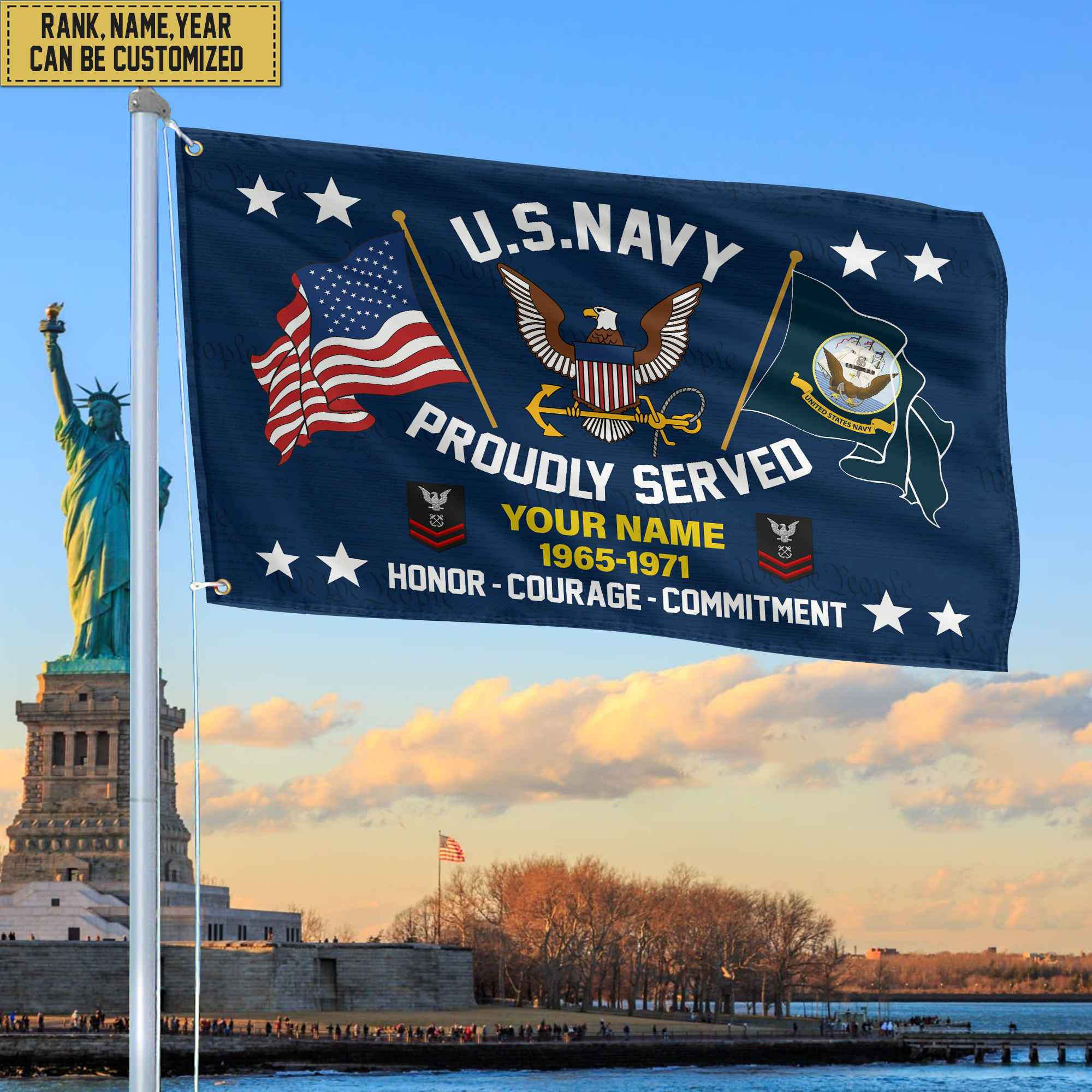 US Navy Personalized American Flag, Gift For Him Military, Navy Veteran Grommet Flag VPVC101802