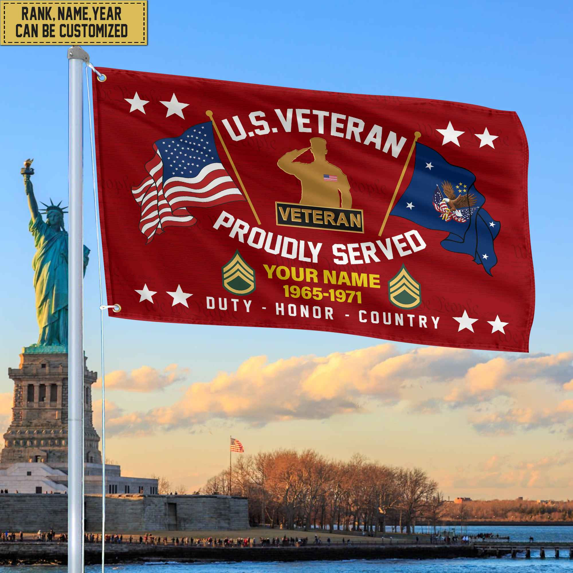 US Veteran Personalized American Flag, Gift For Him Military, US Veteran Grommet Flag VPVC101807