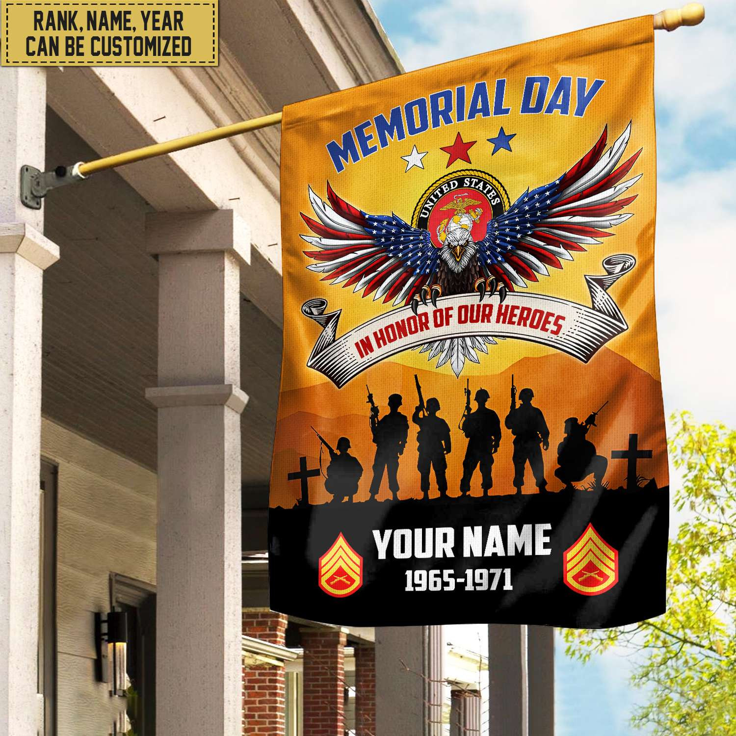 USMC Custom Name, Rank, Year American Flag, Veterans Day Gift, American Flag Gift For Him Military Gift For Marine Veteran, Garden Flag – House Flag VPVC101903