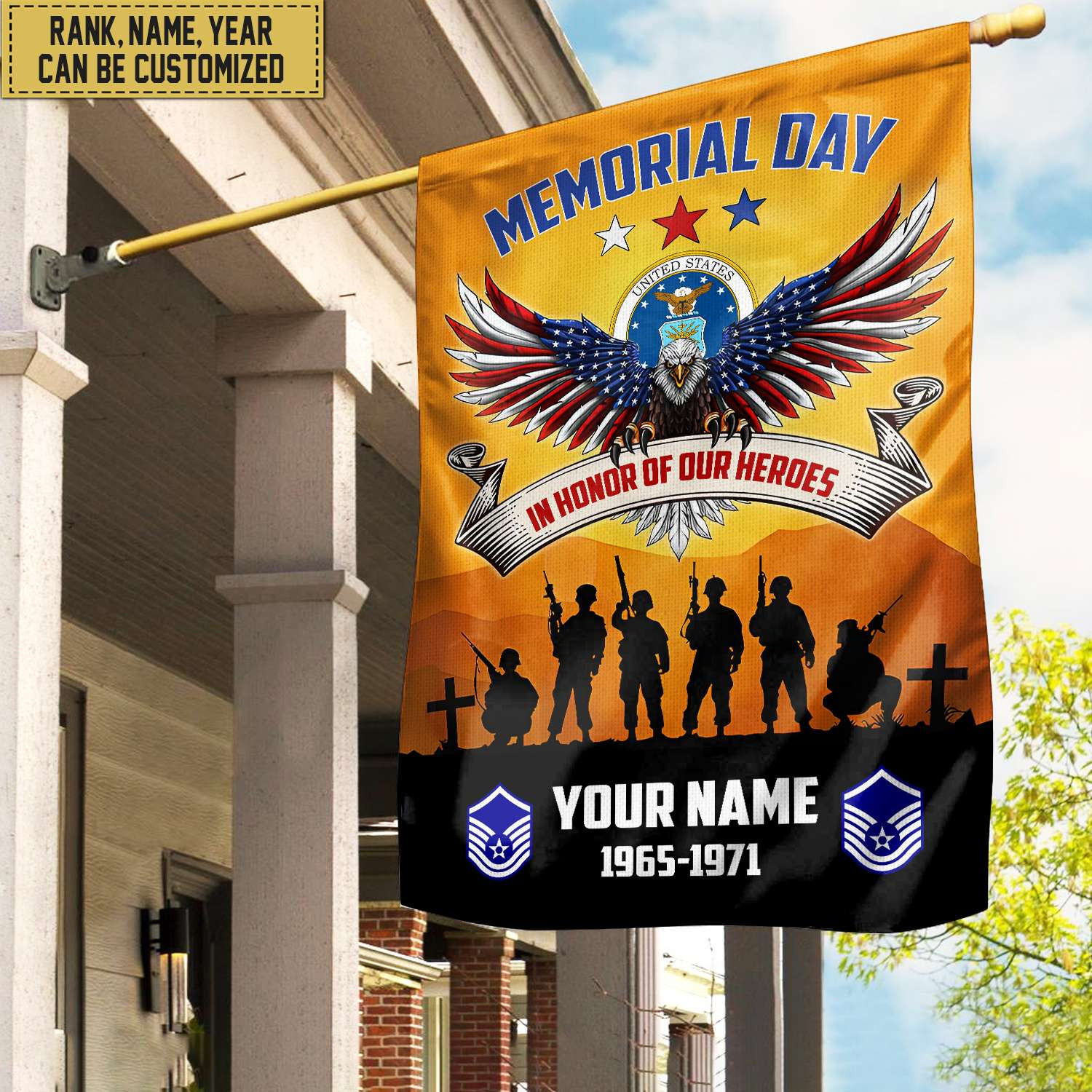 USAF Custom Name, Rank, Year American Flag, Veterans Day Gift, American Flag Gift For Him Military Gift For Air Force Veteran, Garden Flag – House Flag VPVC101904