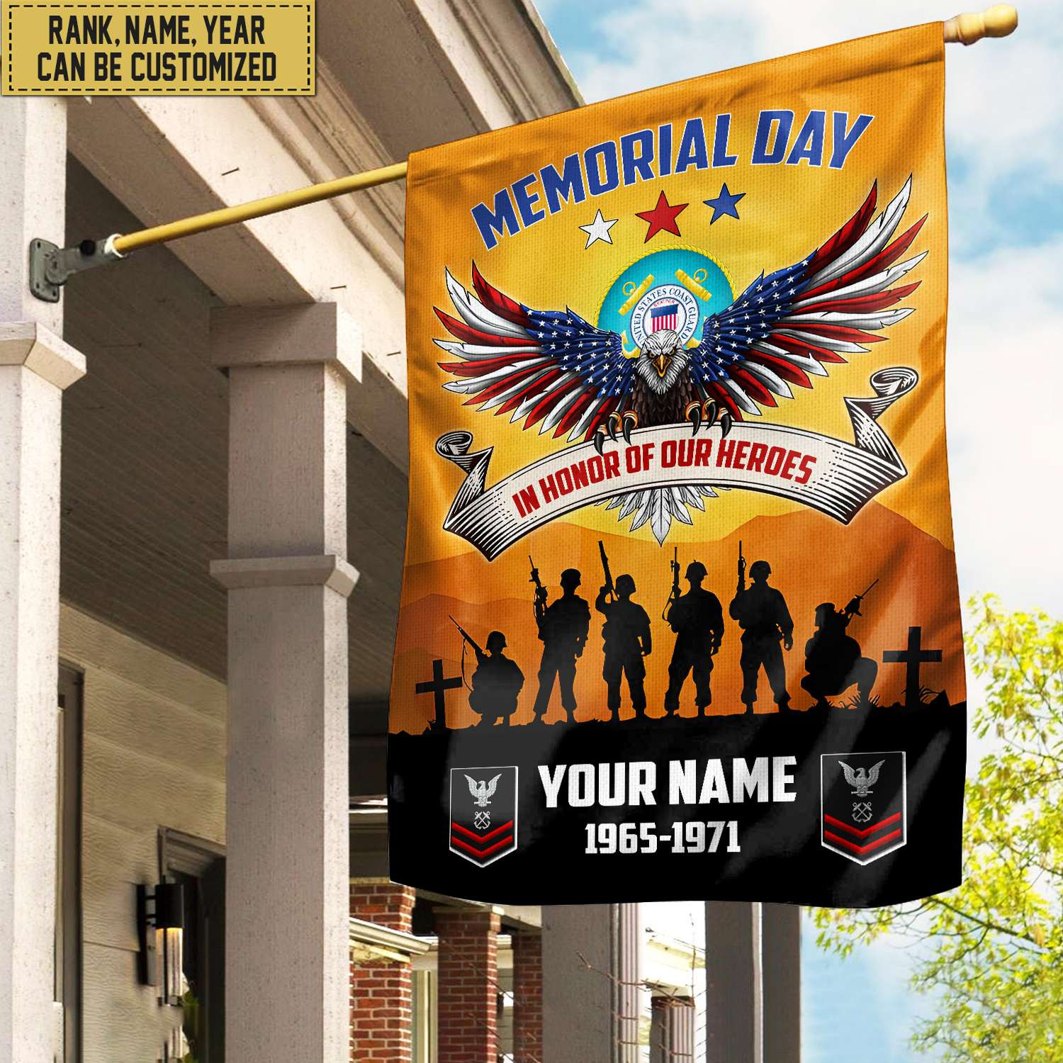 USCG Custom Name, Rank, Year American Flag, Veterans Day Gift, American Flag Gift For Him Military, Gift For Coast Guard Veteran, Garden Flag – House Flag VPVC101905