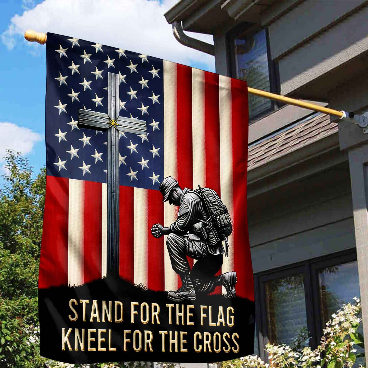 Stand For The Flag, Kneel For The Cross US Veteran Flag, Patriotic Flag, Gift For US Veteran, Garden Flag – House Flag VPVC102301