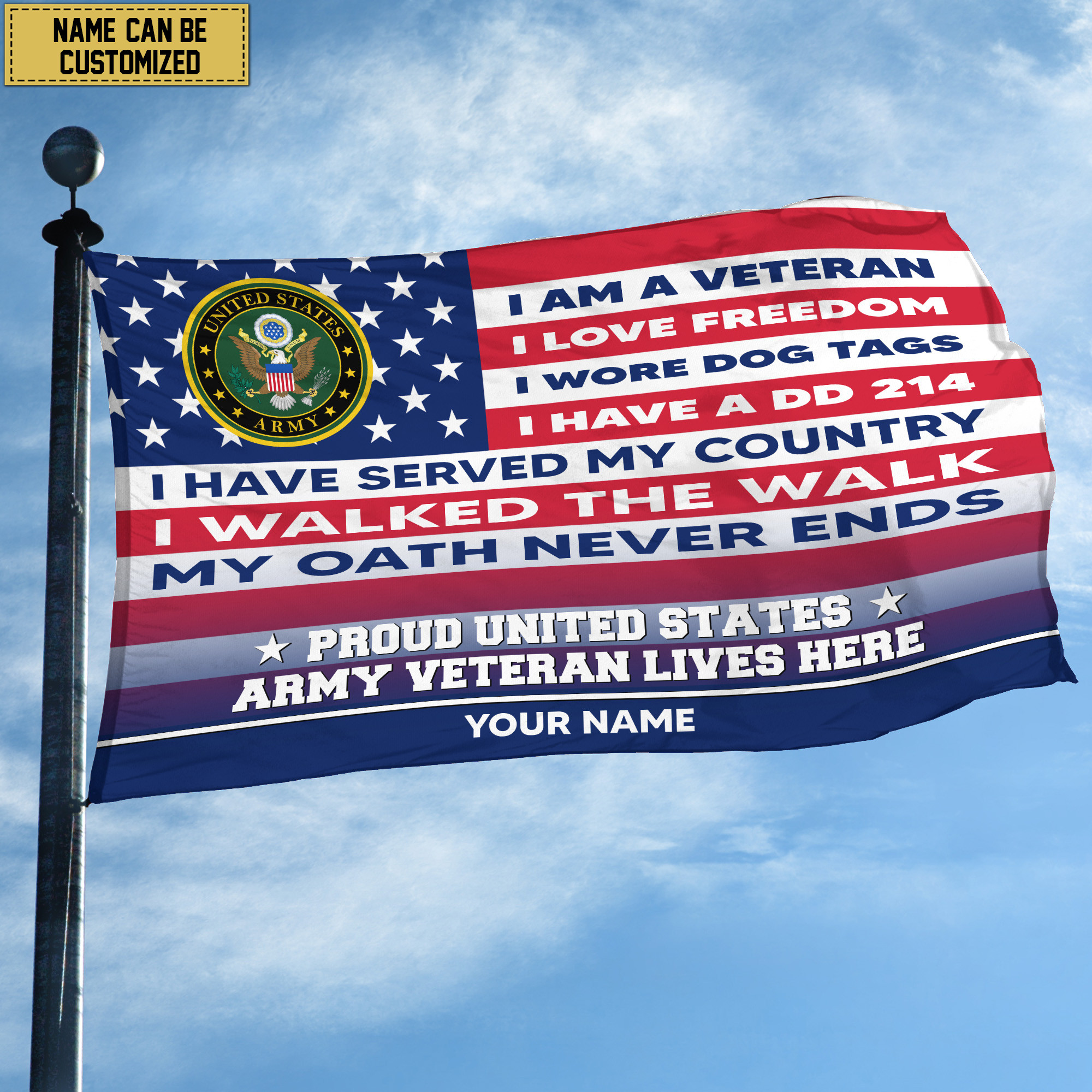 US Army Personalized American Flag, Gift For US Military Veteran, US Army Veteran Grommet Flag, Garden Flag, House Flag VPVC102901