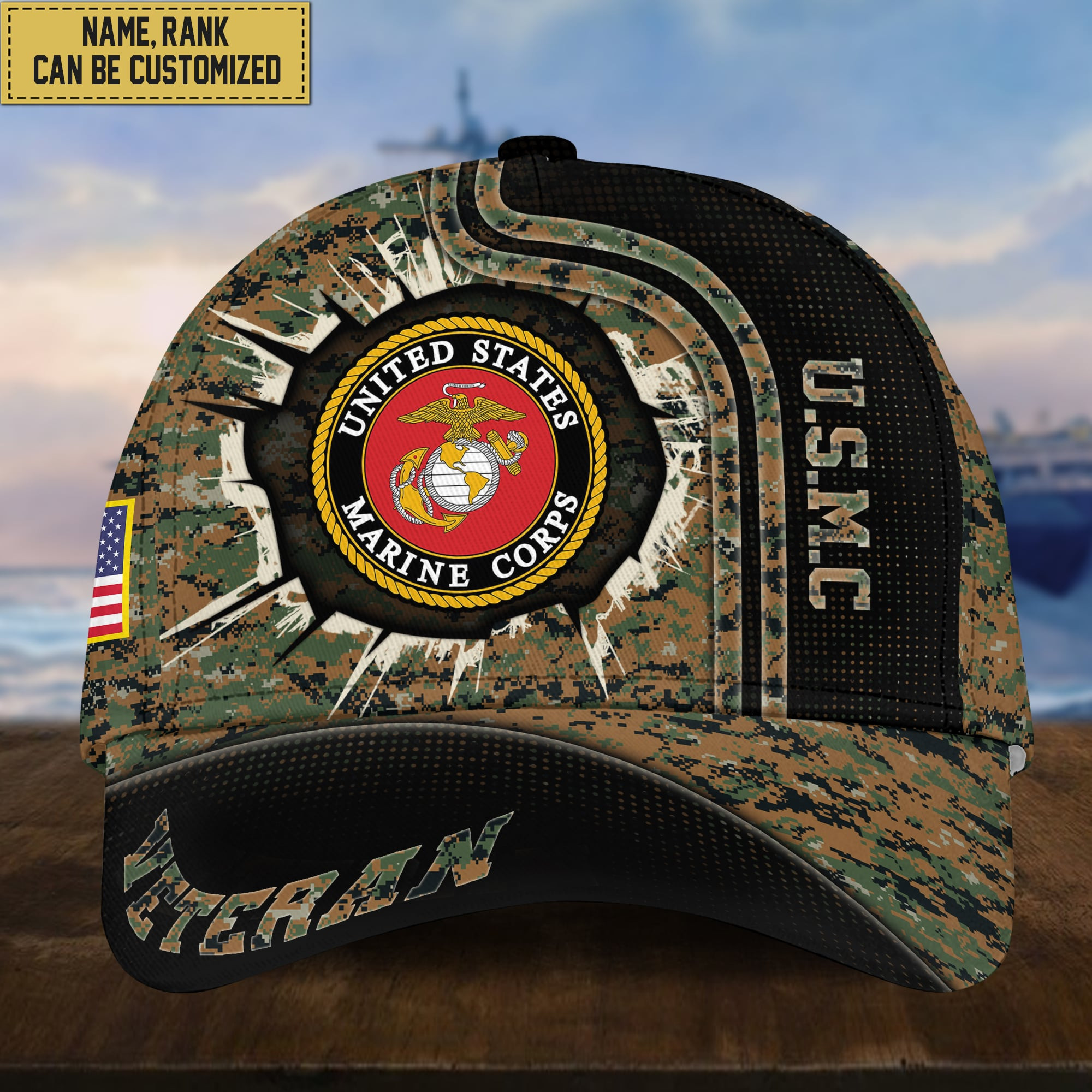 Personalized USMC Hat – Custom Name, Rank, Gift For US Marine Veteran VPVC002003