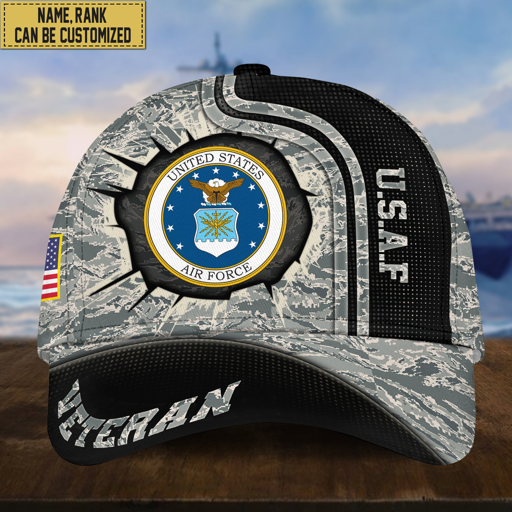 Personalized USAF Hat – Custom Name, Rank, Gift For US Air Force Veteran Cap VPVC002004