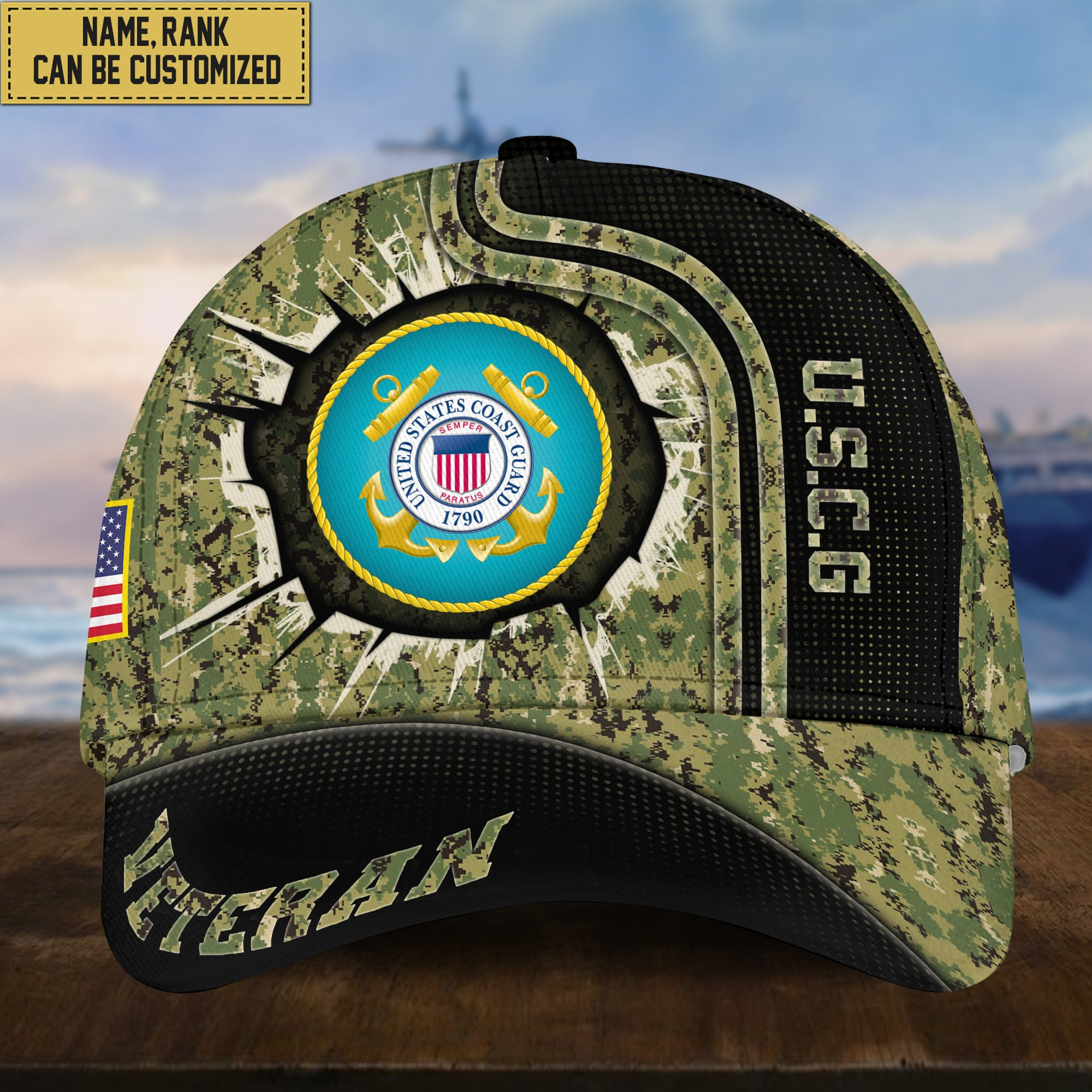 Personalized USCG Hat – Custom Name, Rank, Gift For Coast Guard Veteran, Cap VPVC002005