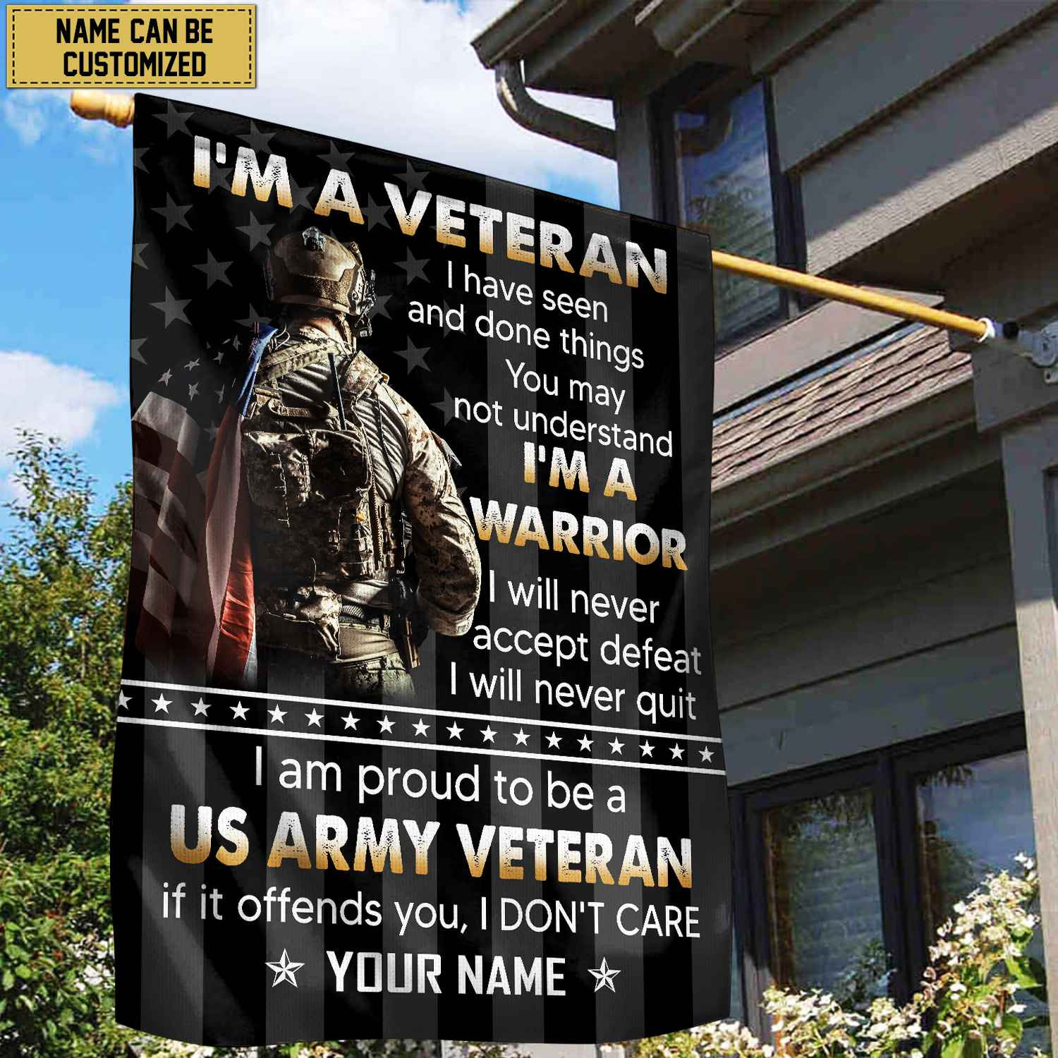 US Army Veteran Custom Name American Flag, Gift For US Veteran Garden Flag – House Flag VPVC103301