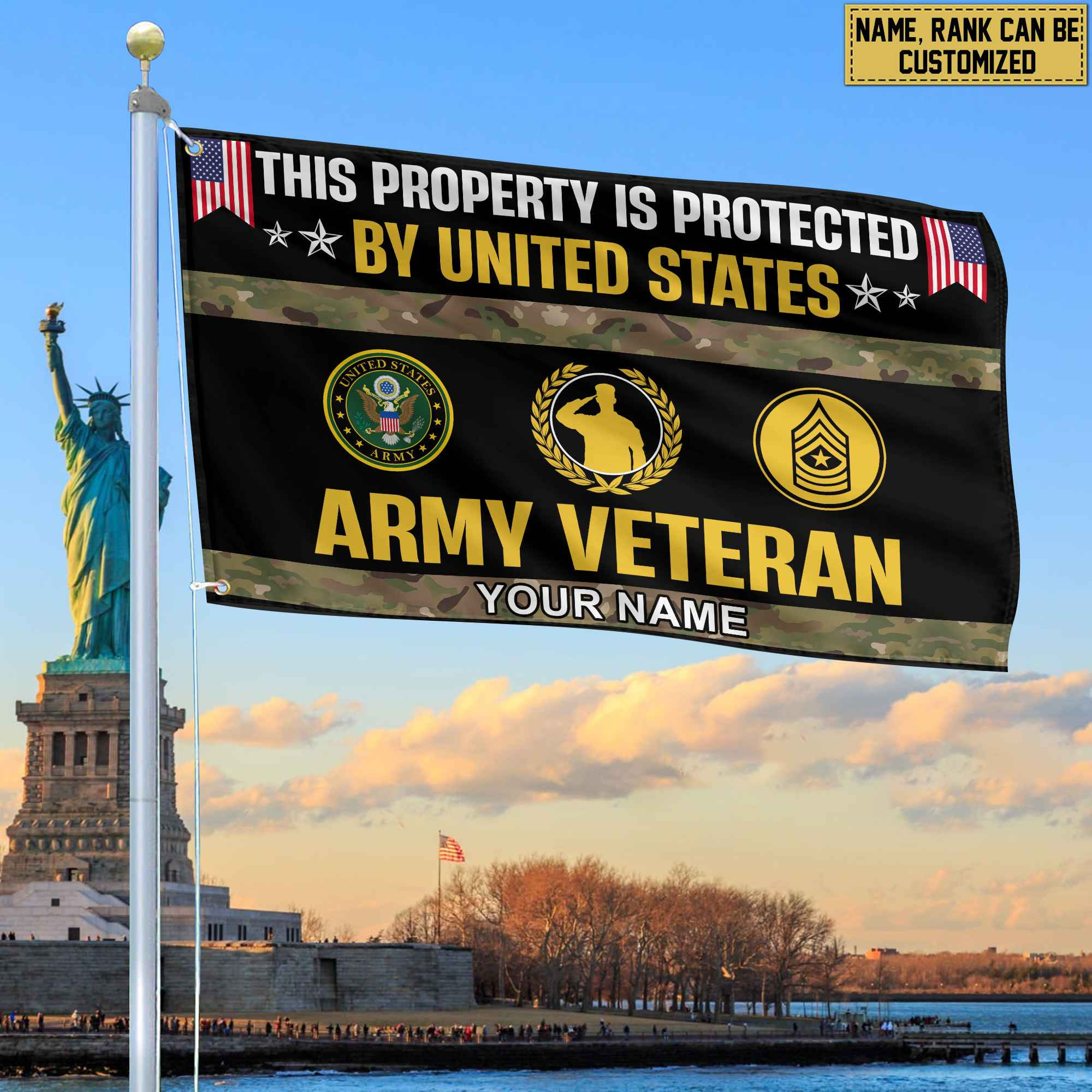 US Army Veteran Personalized American Flag, Gift For Army Veteran, US Veteran Grommet Flag, Garden Flag, House Flag VPVC103601