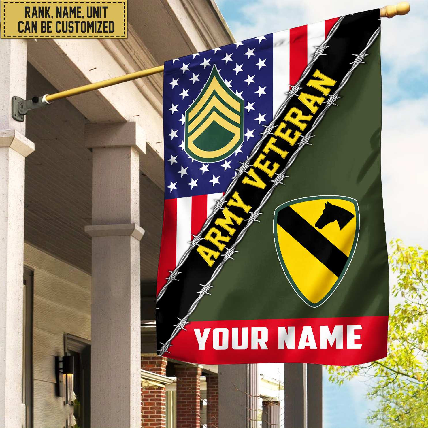 Premium Custom Name, Rank, Unit US Army American Flag, Gift For Army Veteran Garden Flag – House Flag VPVC104001