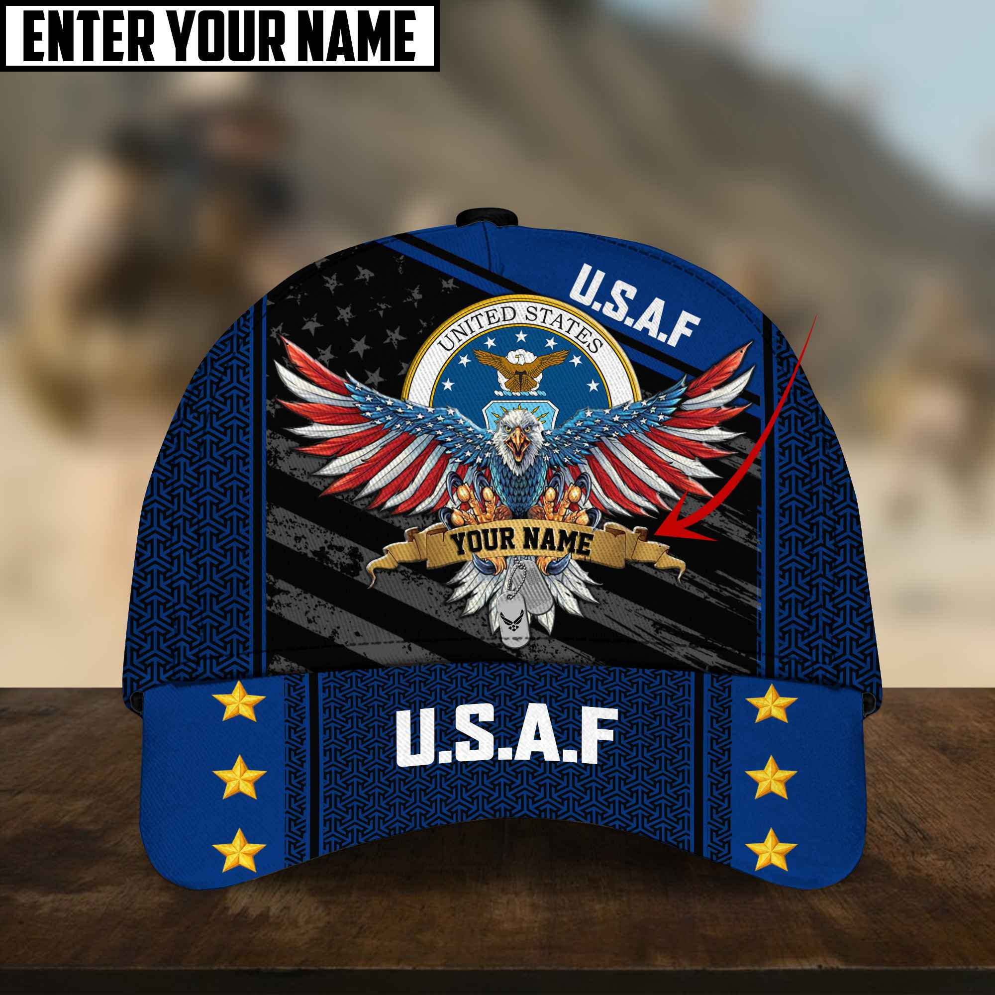 Multiple Color American Veteran Personalized Name Cap PVC091002