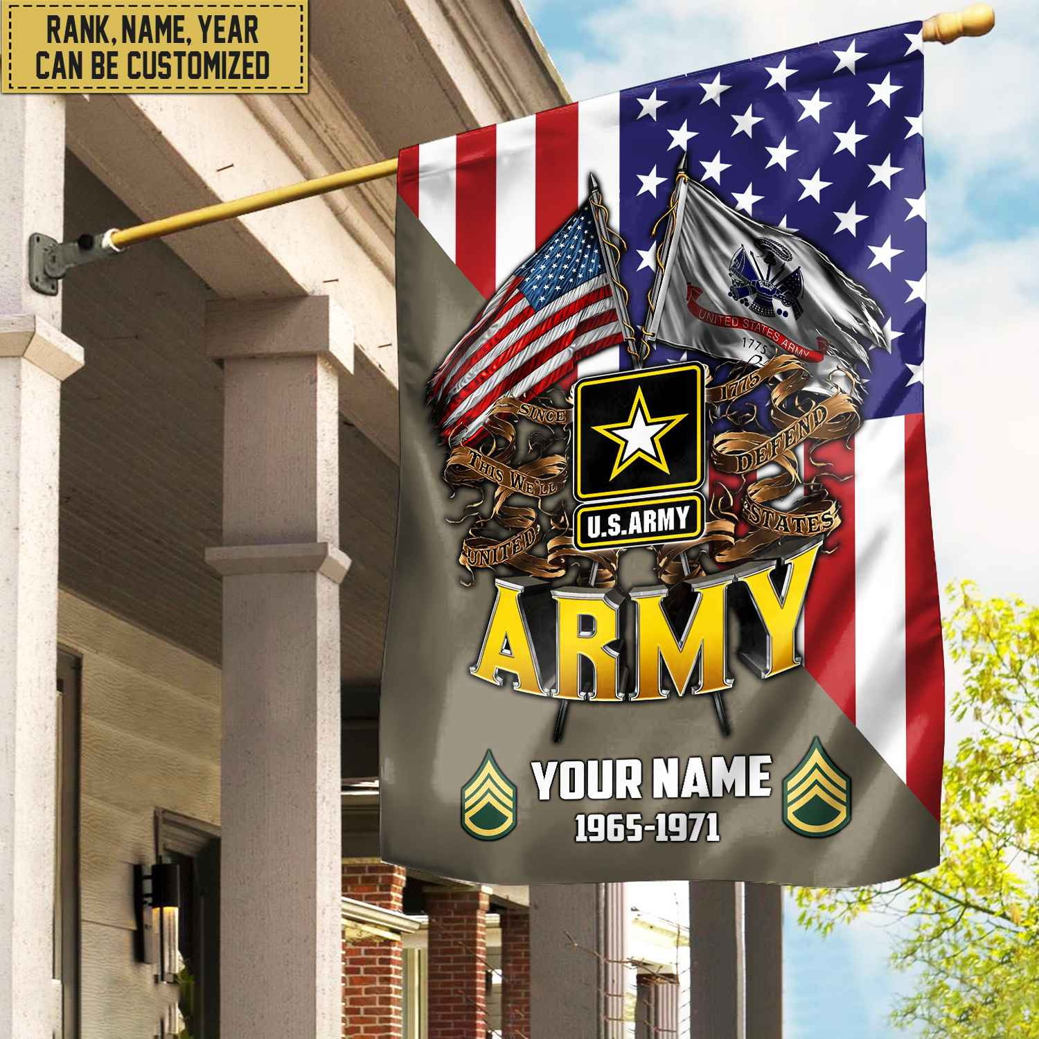 Premium Custom Name, Rank US Army Veteran Flag, Gift For Army Veteran Garden Flag – House Flag VPVC104101
