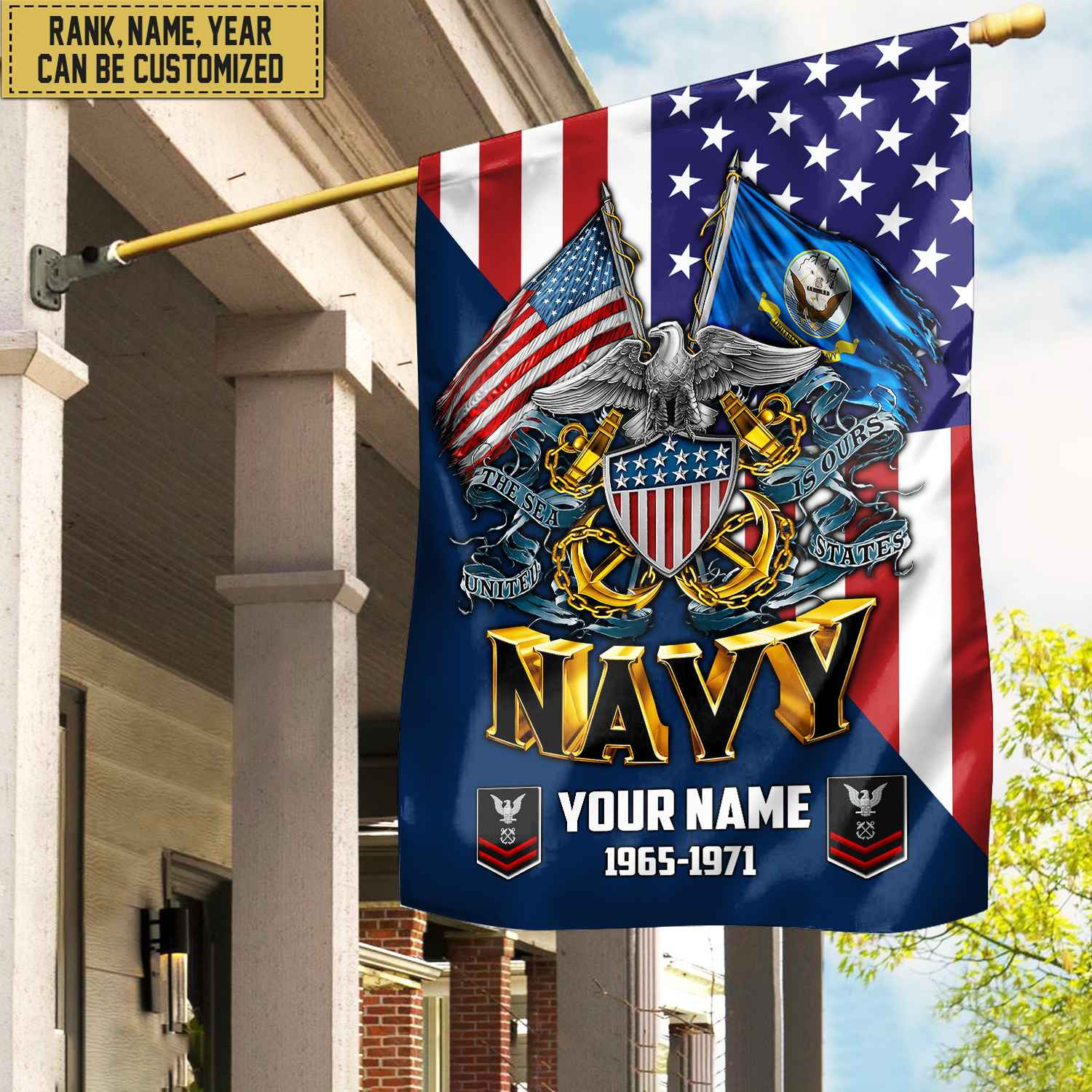 Premium Custom Name, Rank US Navy Veteran Flag, Gift For Navy Veteran Garden Flag – House Flag VPVC104102