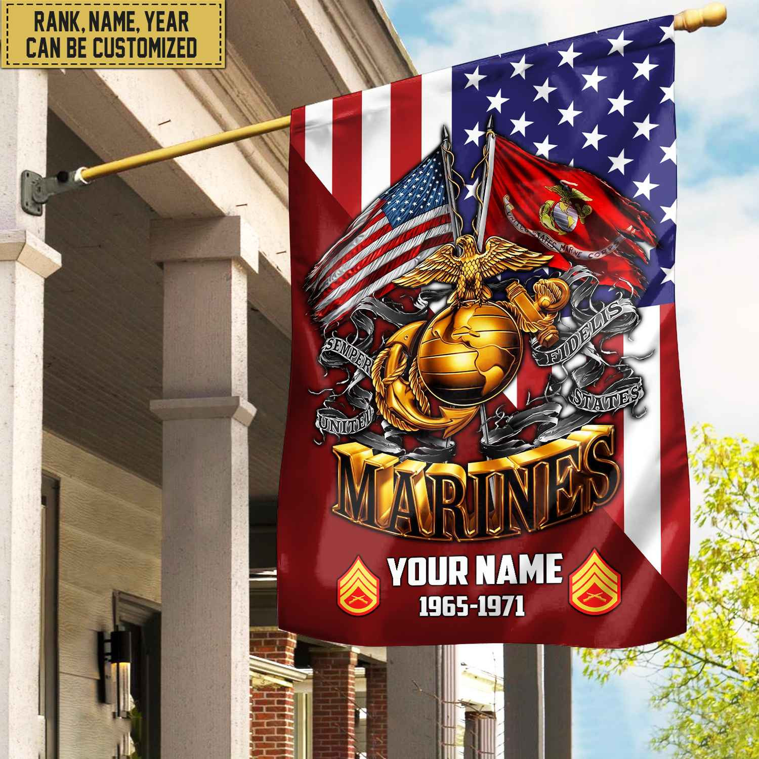 Premium Custom Name, Rank USMC Veteran Flag, Gift For Marine Veteran Garden Flag – House Flag VPVC104103