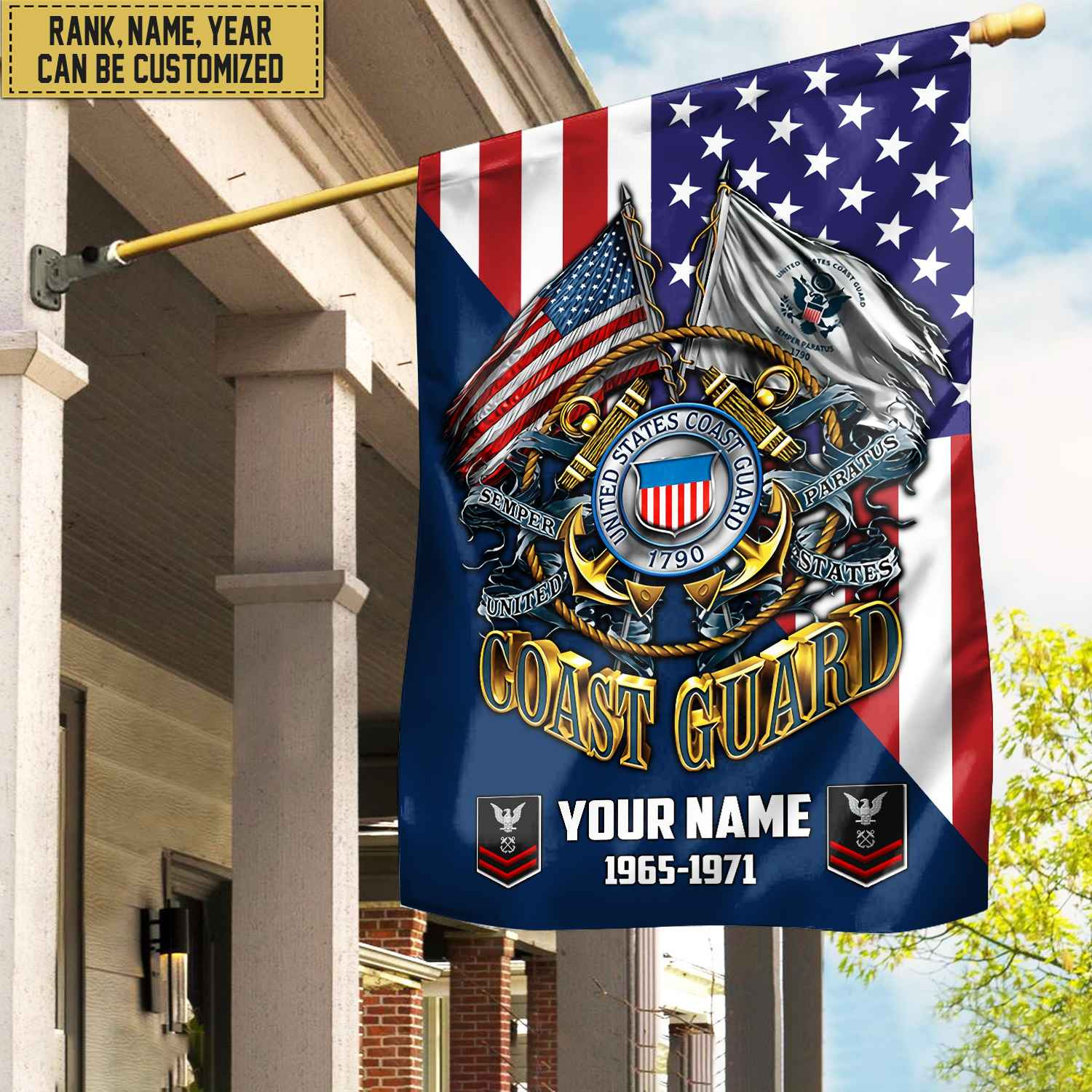 Premium Custom Name, Rank USCG Veteran Flag, Gift For Coast Guard Veteran Garden Flag – House Flag VPVC104105