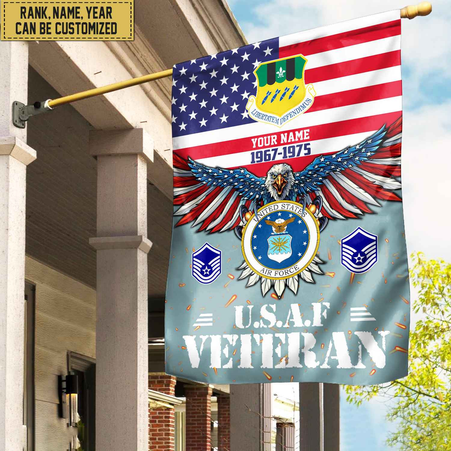 USAF Veteran Flag, Custom Name, Rank, Unit Gift For Air Force Veteran Garden Flag – House Flag VPVC104404