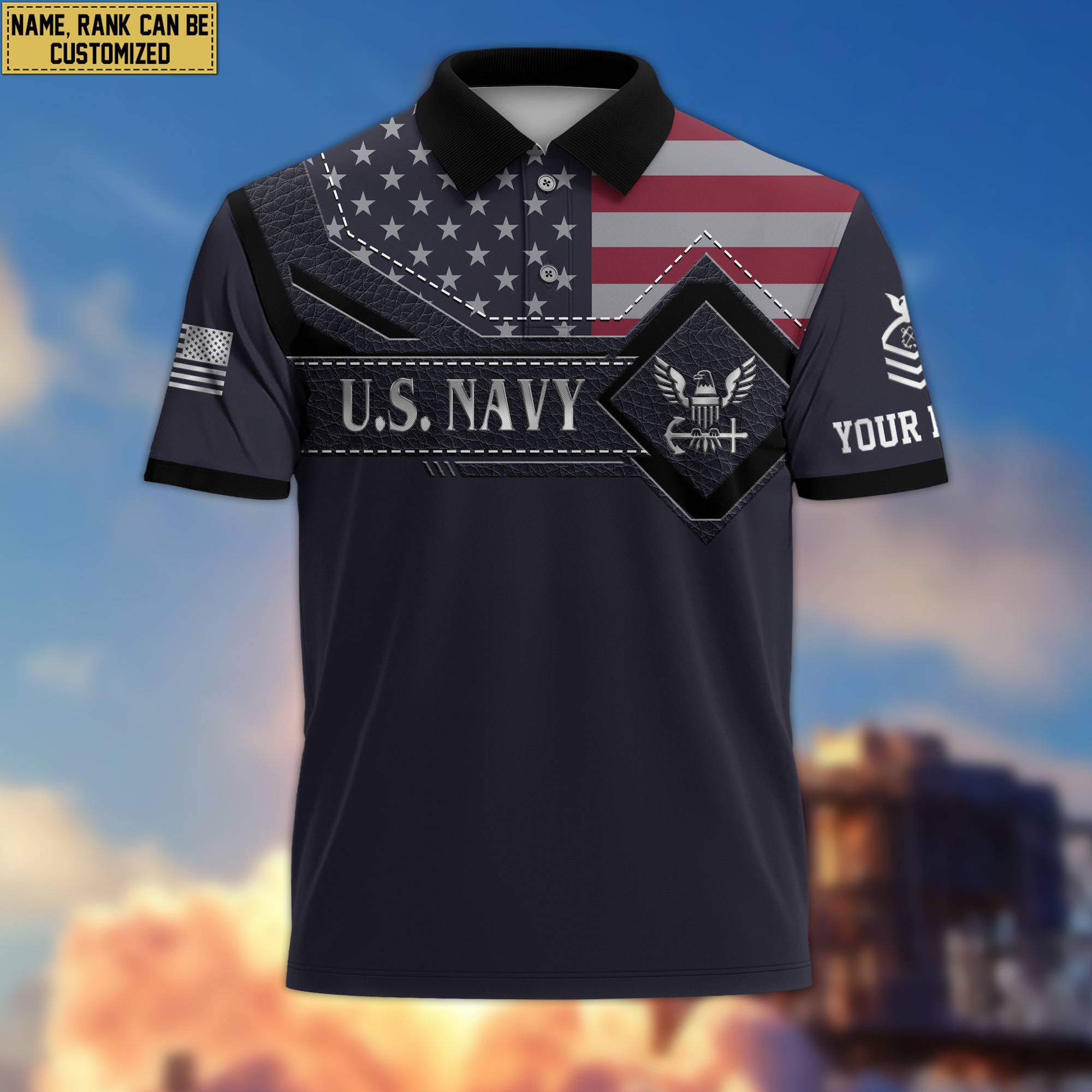US Navy Polo Shirt, Custom Name, Rank VPVC200002