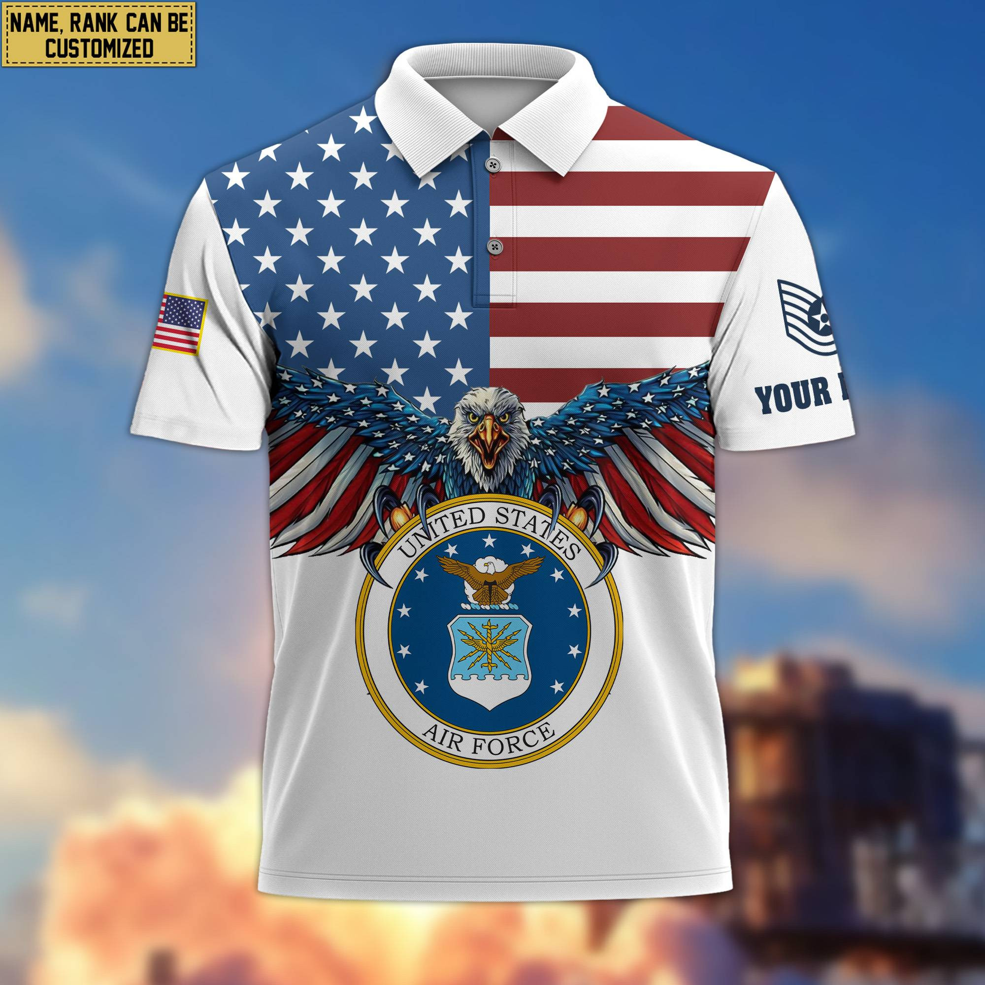 Premium USAF Veteran Polo Shirt, Custom Name, Rank Gift For Air Force Veteran VPVC200404