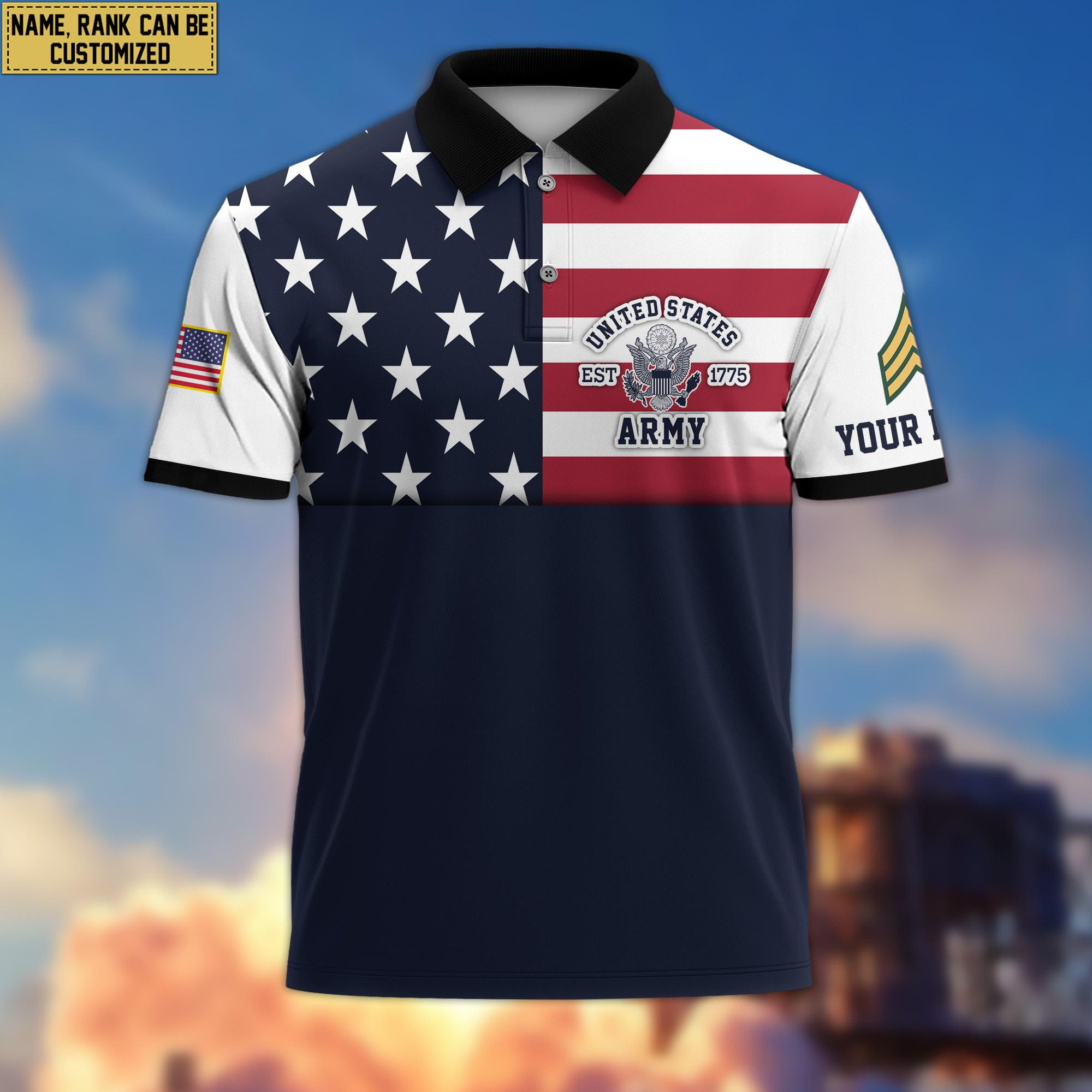 US Army Veteran Polo Shirt, Custom Name, Rank Gift For US Veteran VPVC200501