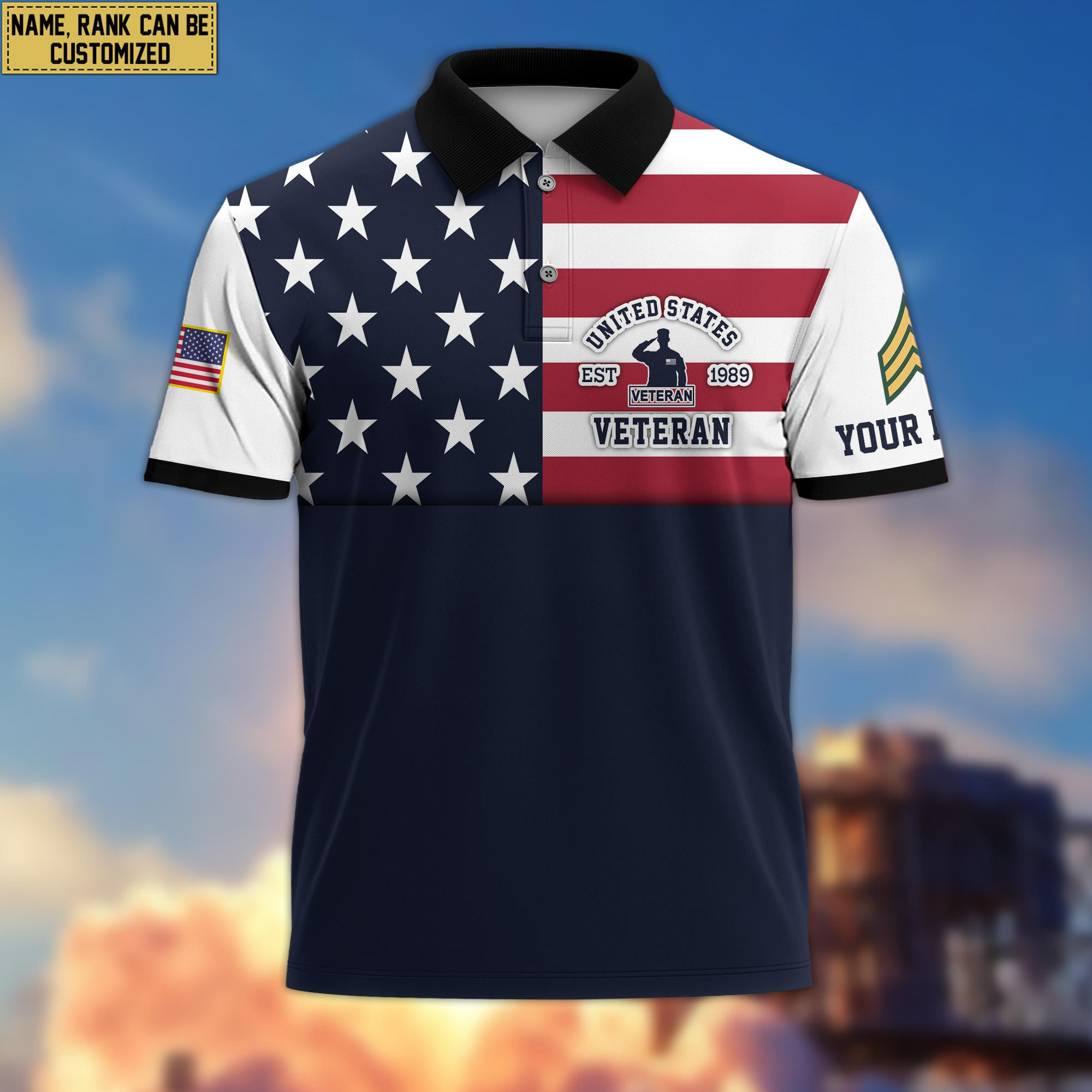 US Veteran Polo Shirt, Custom Name, Rank Gift For US Veteran VPVC200507