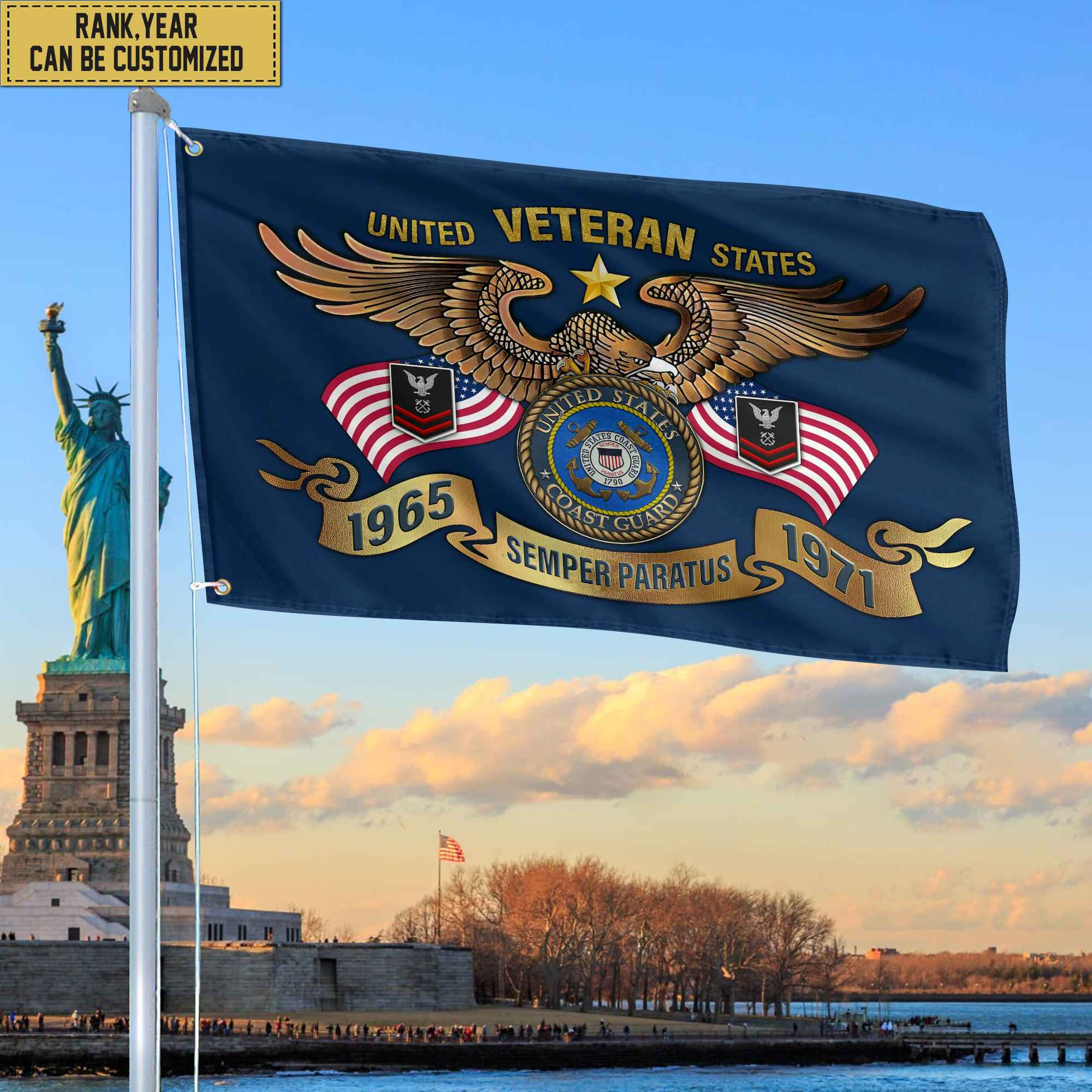 Premium Personalized USCG Veterans Grommet Flag, Gift For Coast Guard Veteran, Gift For Veterans Day, Memorial Day, Father’s Day VPVC104505