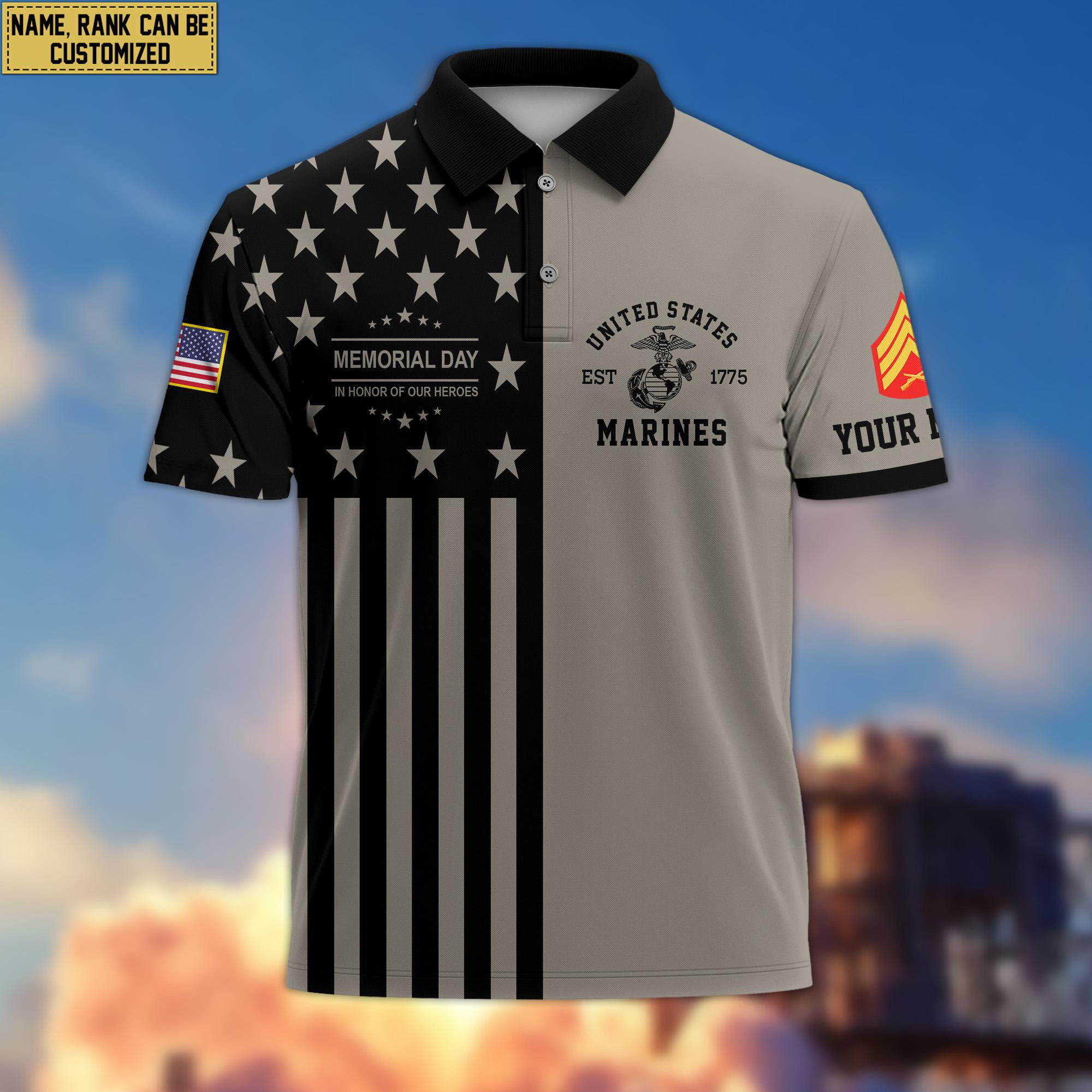USMC Veteran Polo Shirt, Custom Name, Rank Gift For US Marine Veteran VPVC200603