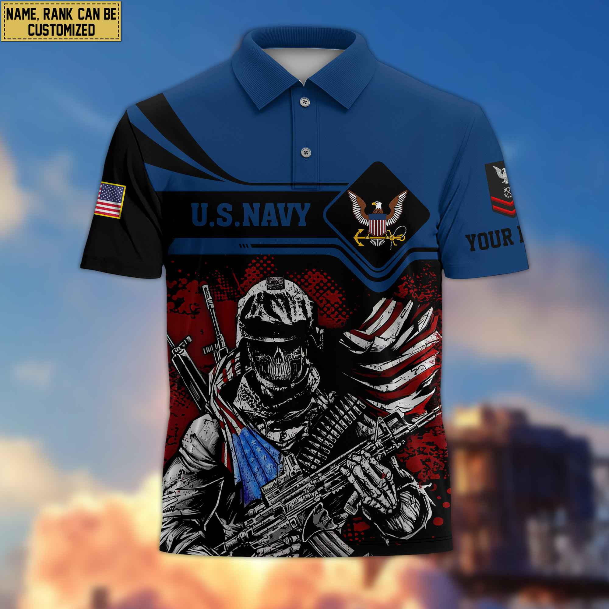 US Navy Veteran Polo Shirt, Custom Name, Rank VPVC200702