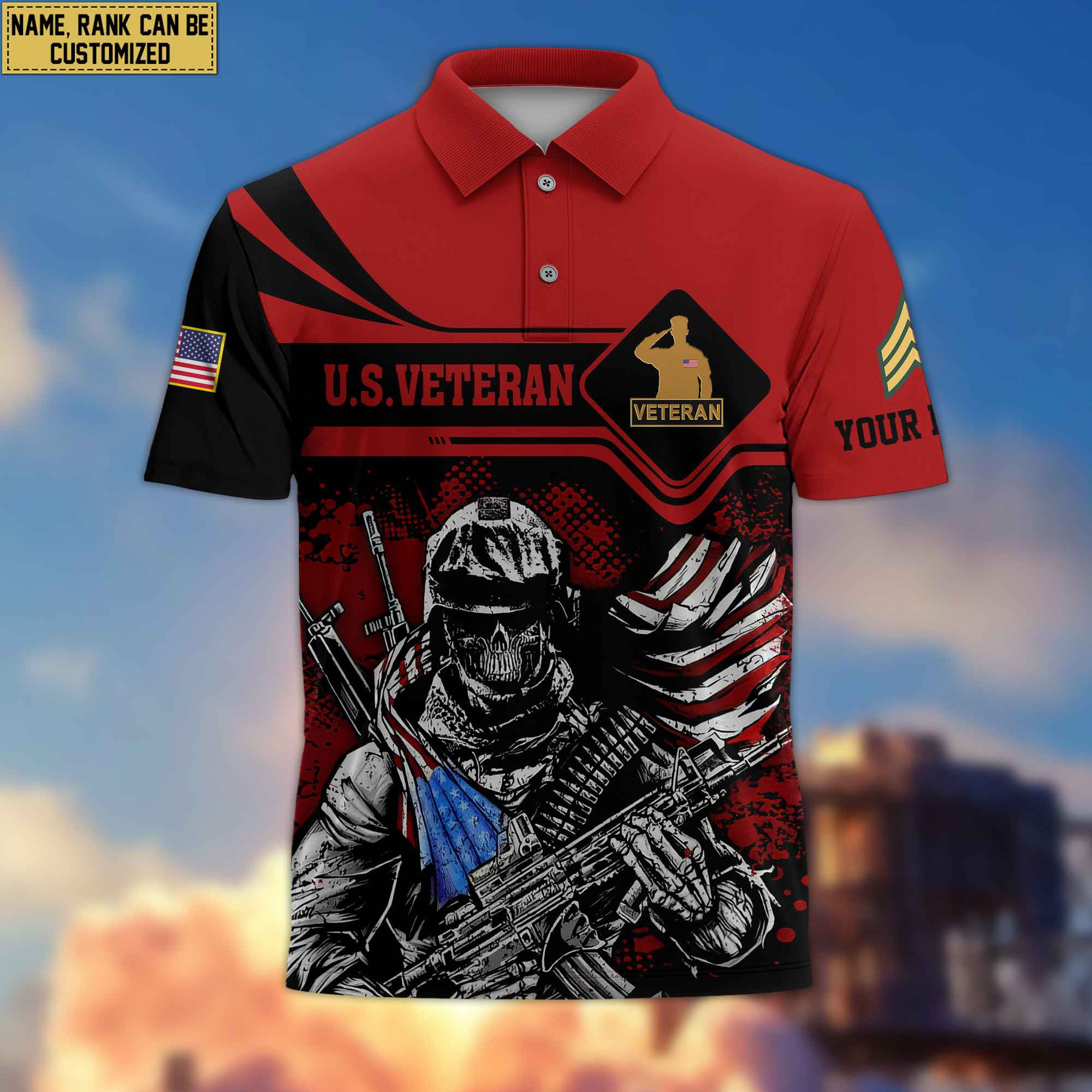 US Veteran Polo Shirt, Custom Name, Rank For US Veteran VPVC200707